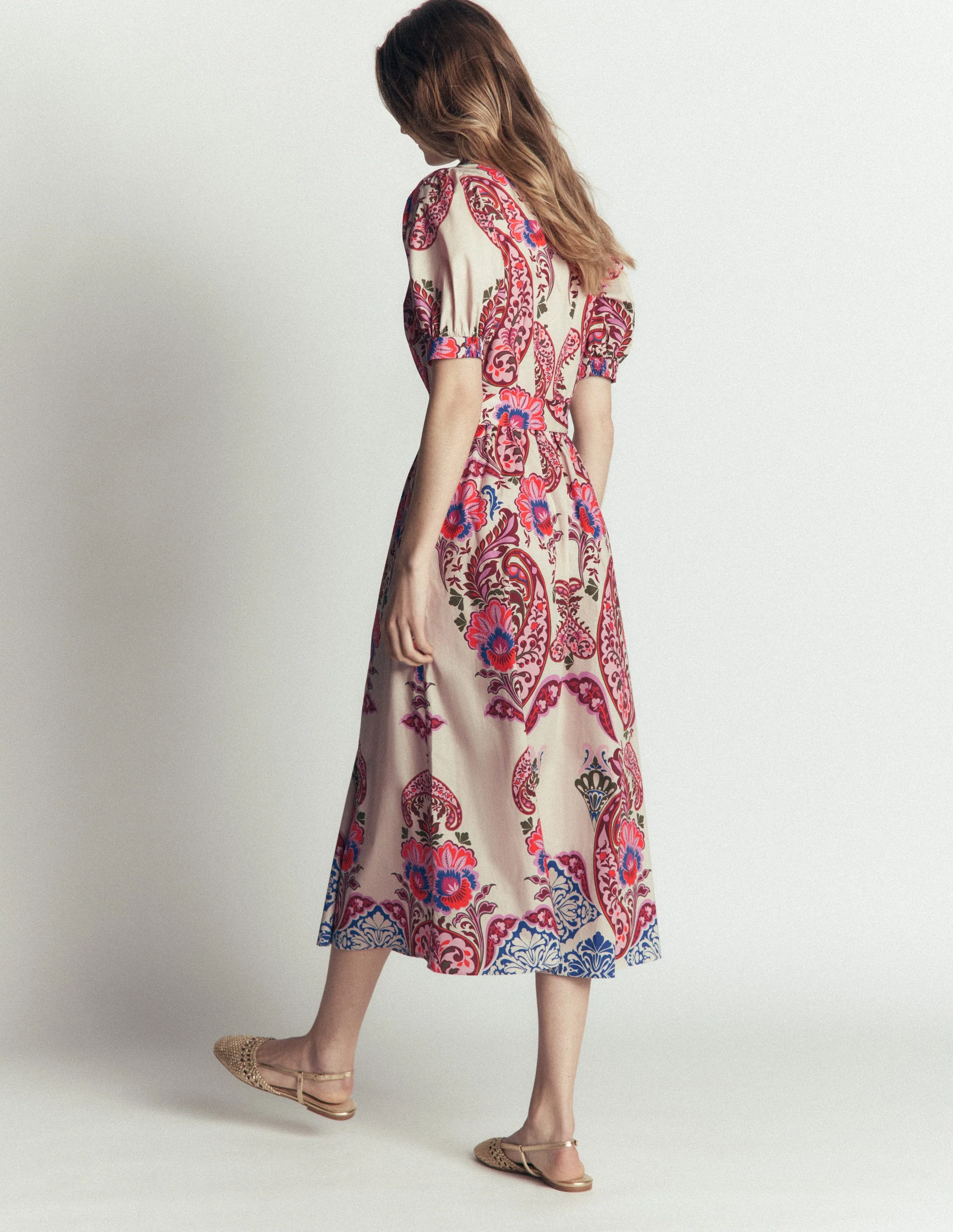 Belted Cotton Midi Dress-Multi, Bohemia Dream - Image 3