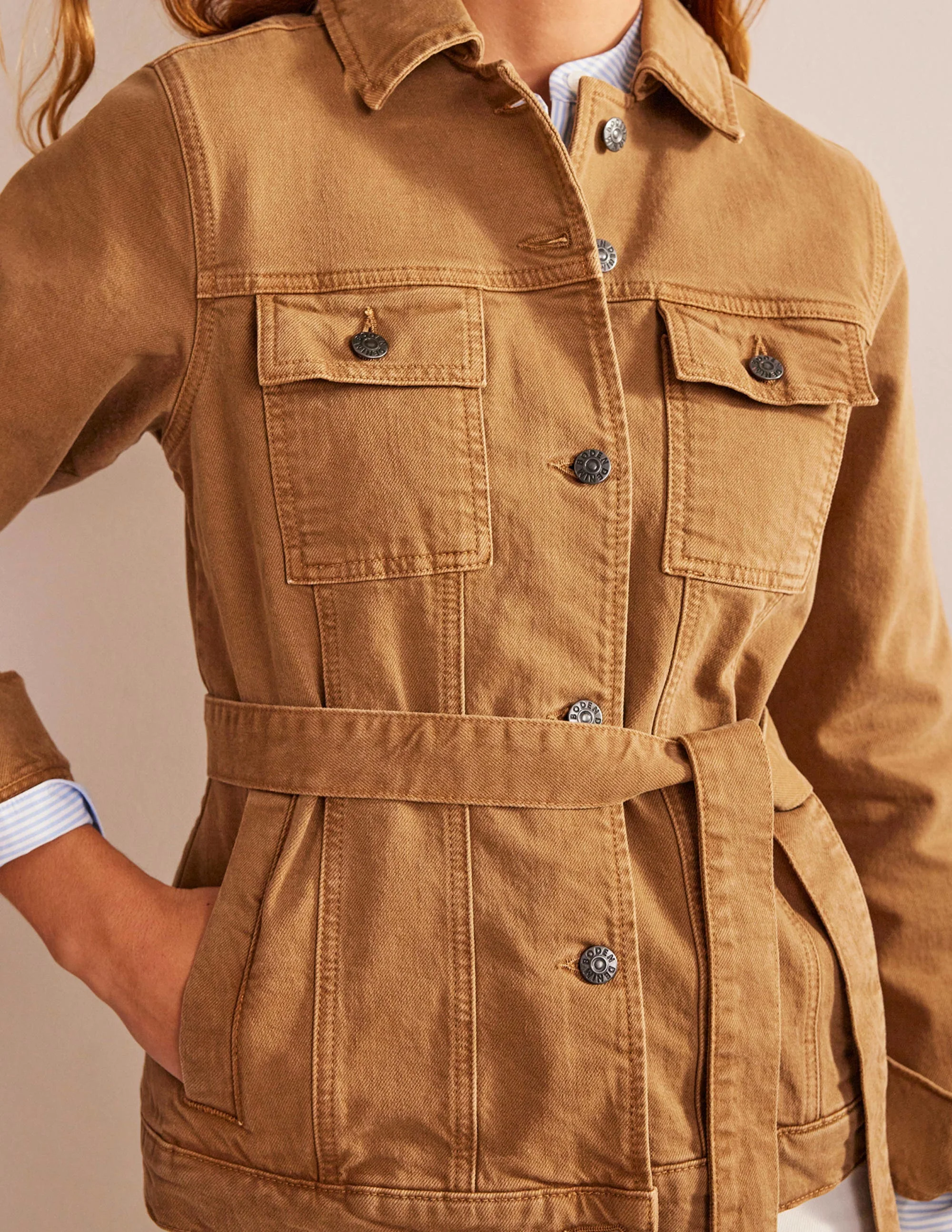 Belted Denim Jacket-Raw Umber - Image 3