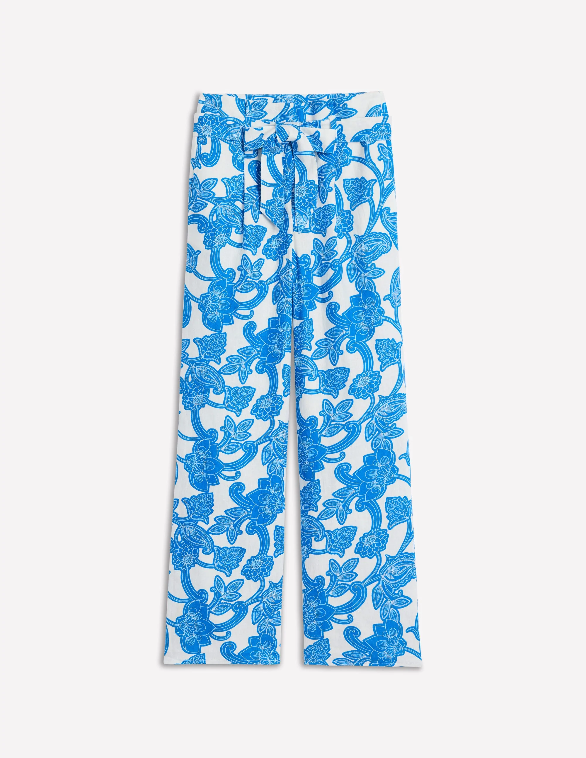 Belted Linen Pants-Cerulean Blue, Paisley Whirl - Image 6