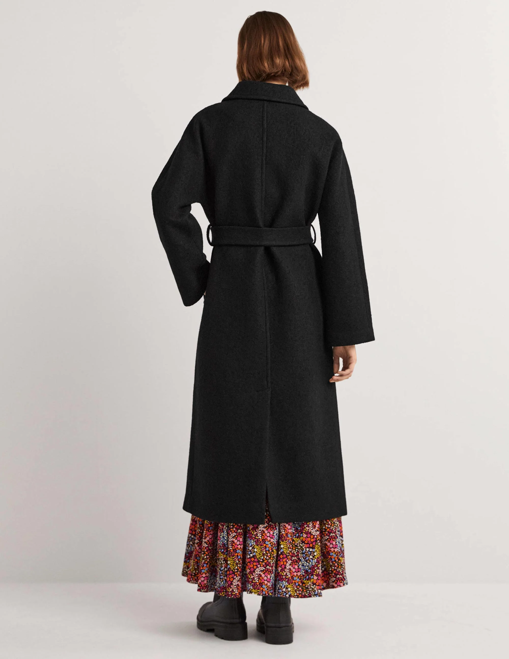 Belted Textured Wool Maxi Coat-Black - Image 3