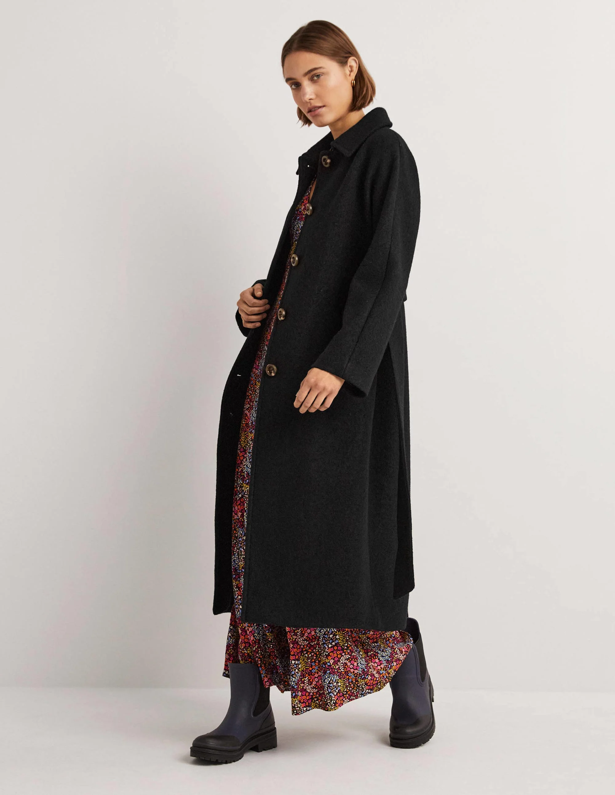 Belted Textured Wool Maxi Coat-Black - Image 4