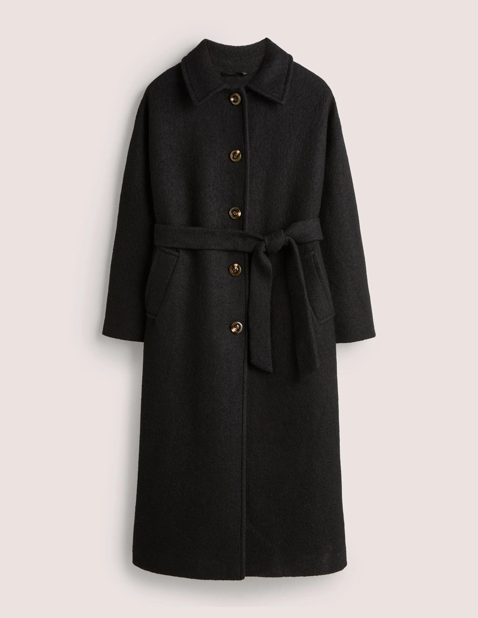 Belted Textured Wool Maxi Coat-Black - Image 7