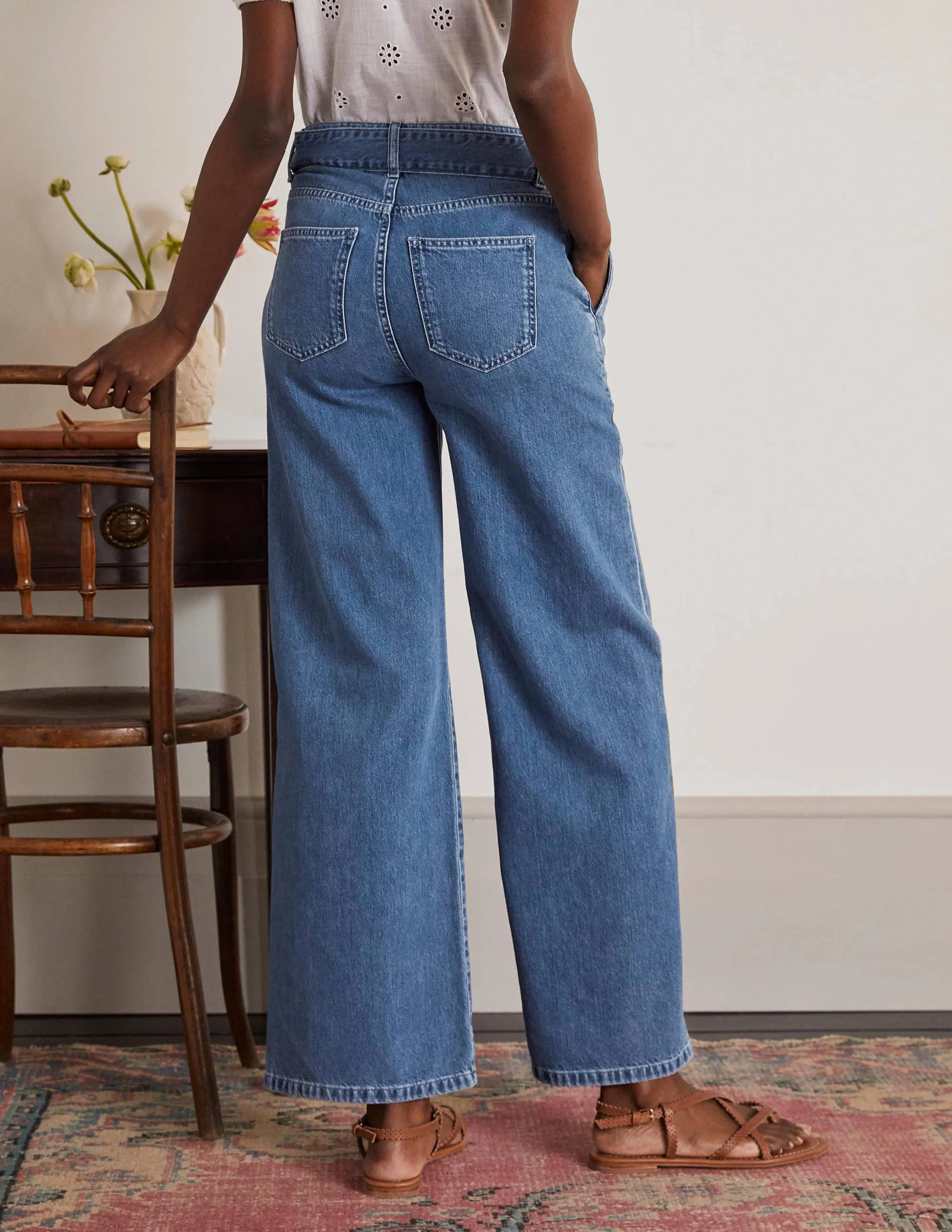 Belted Wide Leg Jeans-Light Vintage - Image 2