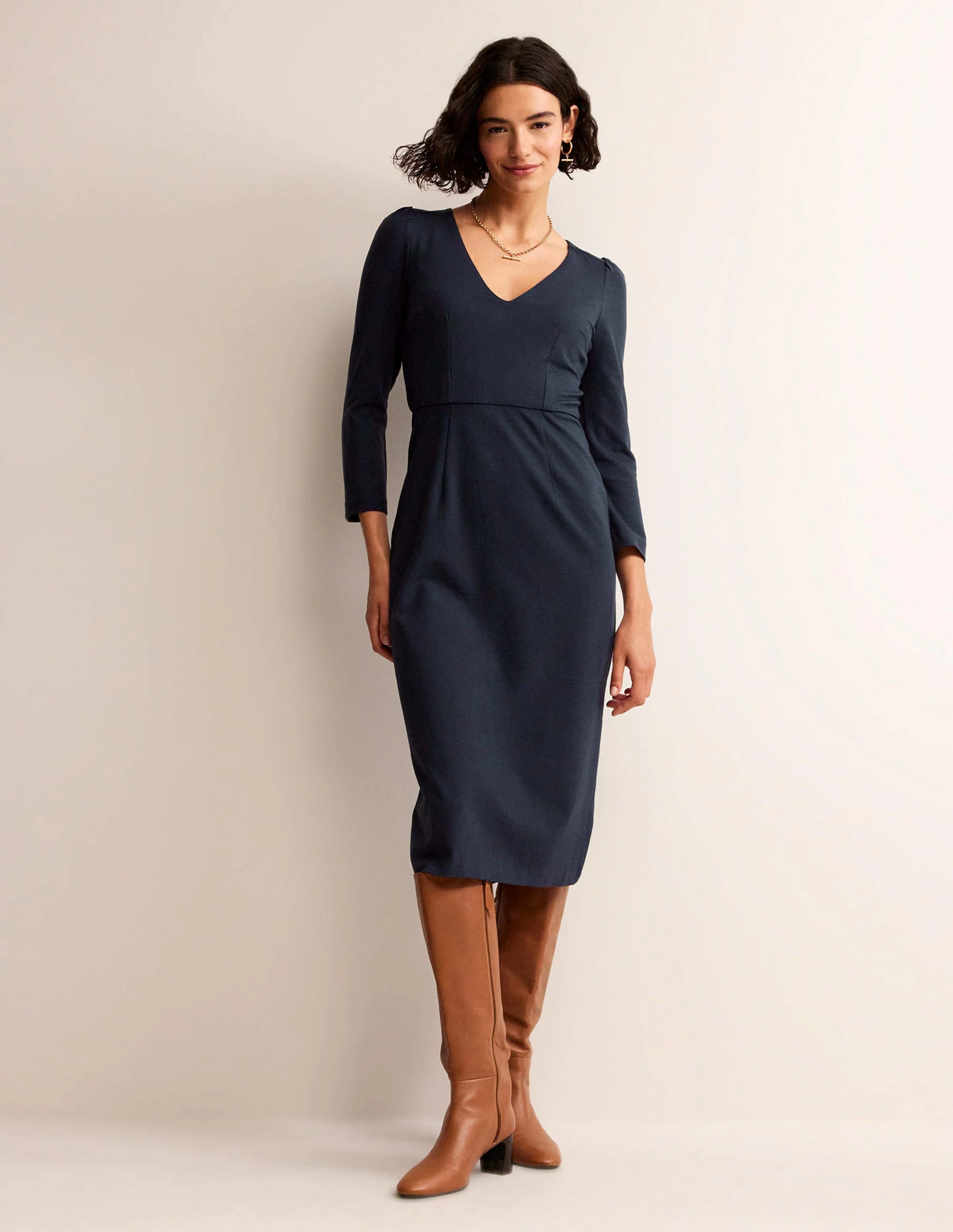 Bethany Ponte Midi Dress-Navy
