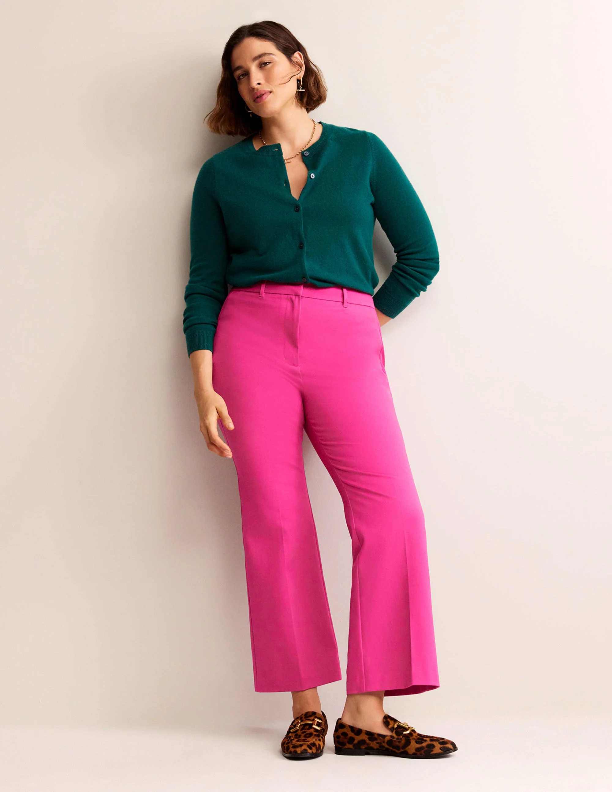 Bi-Stretch Crop Flare Pants-Magenta - Image 5