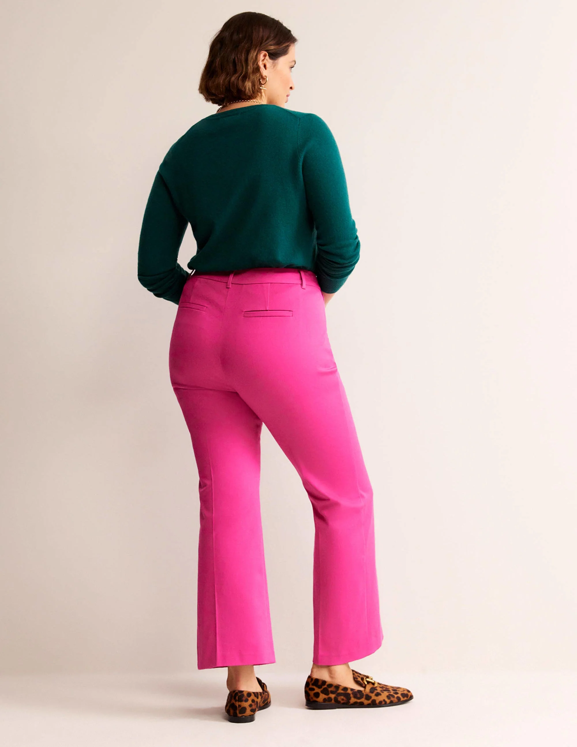 Bi-Stretch Crop Flare Pants-Magenta - Image 6