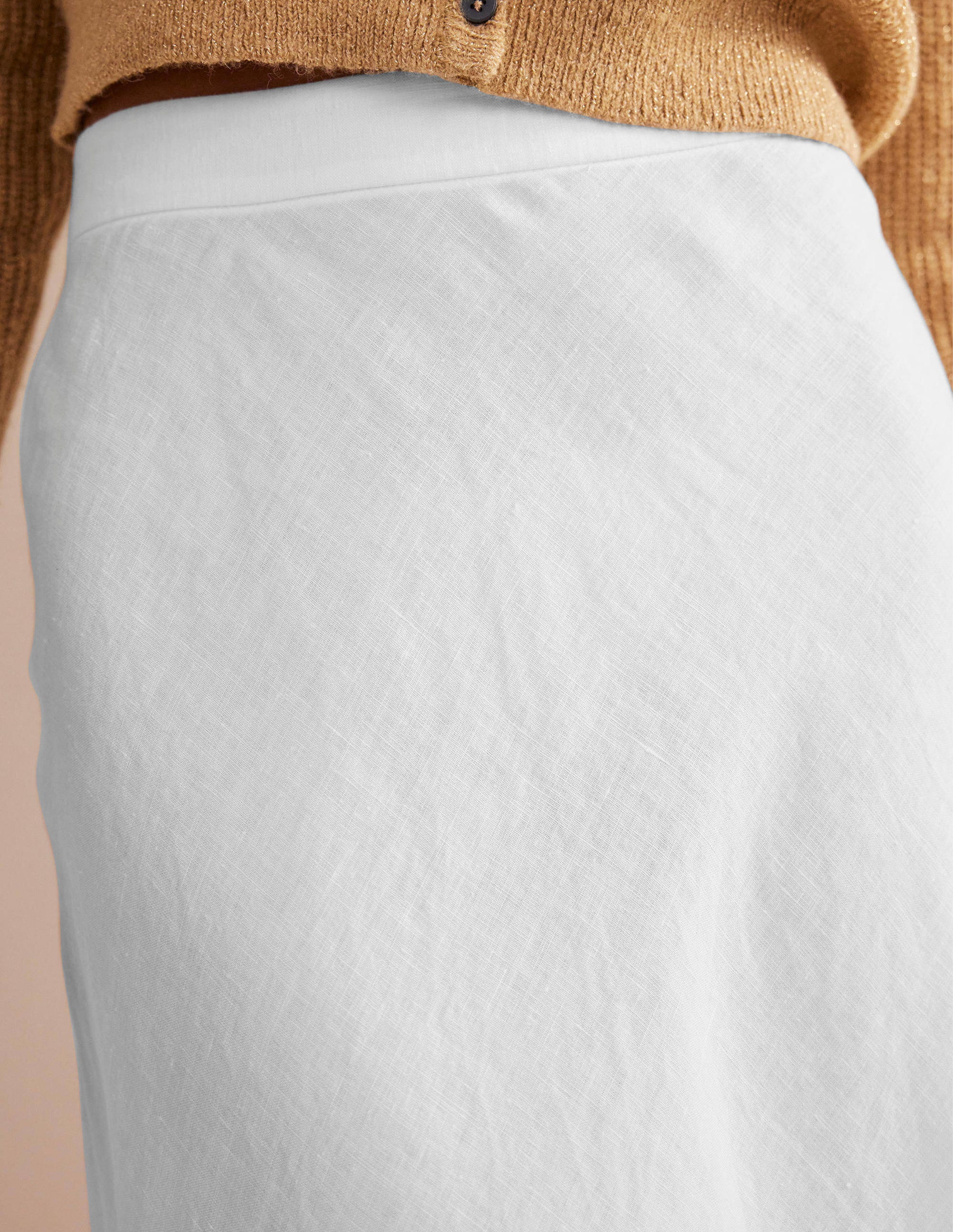 Bias Linen Midi Skirt-White - Image 2