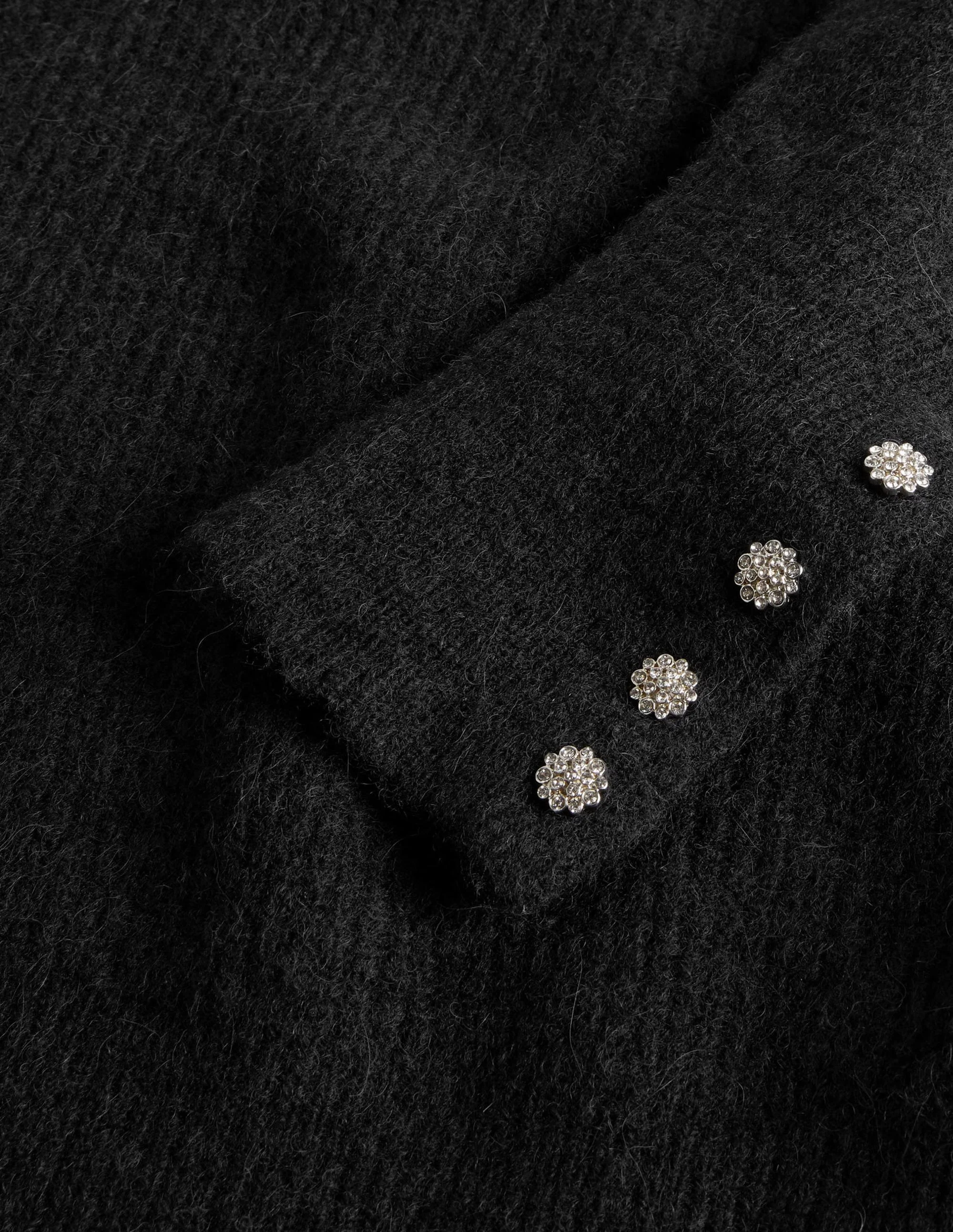Black Jewel Button Fluffy Sweater-Black - Image 7