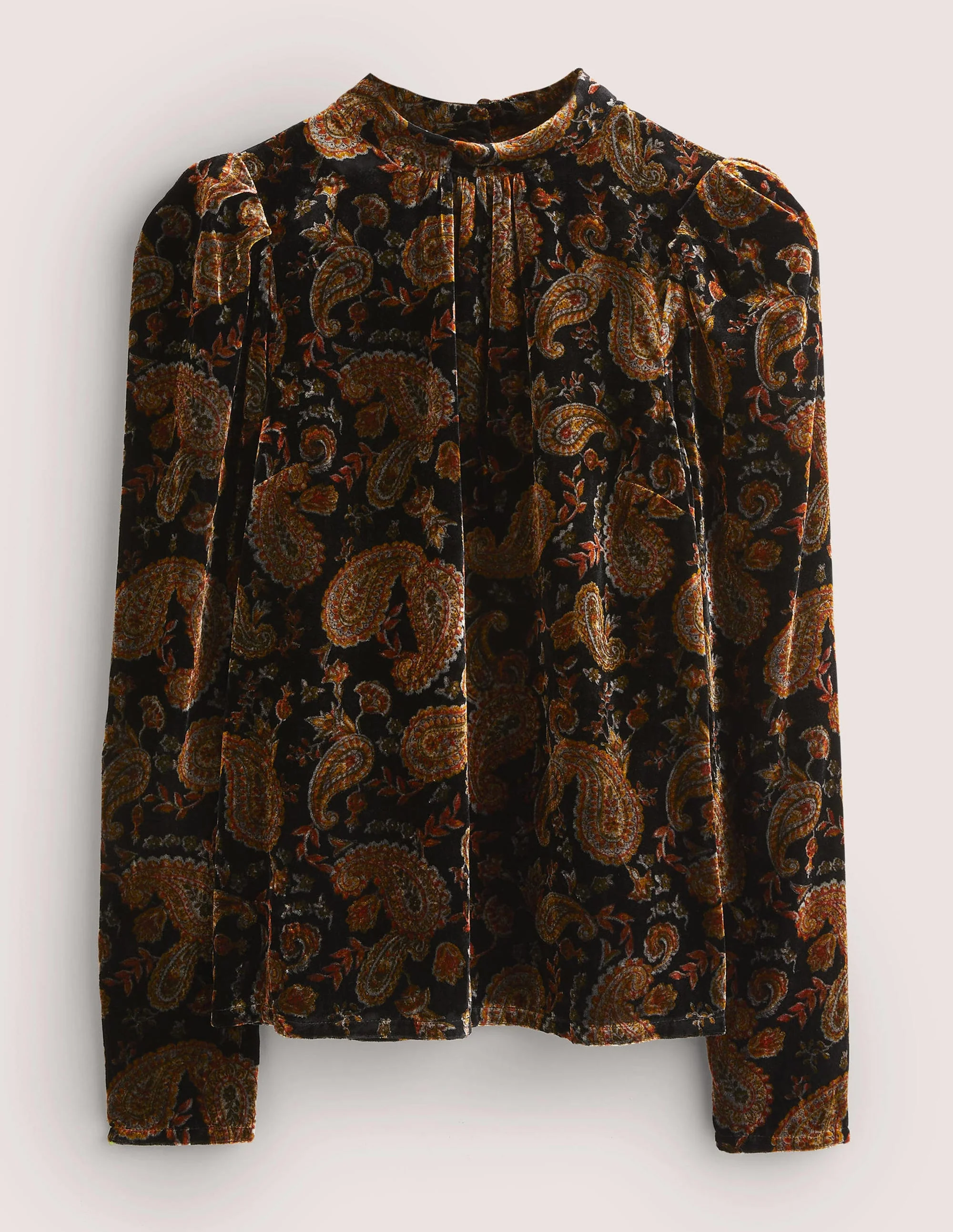 Black Paisley Mutton Sleeve Velvet Top-Black, Paisley Passion - Image 5