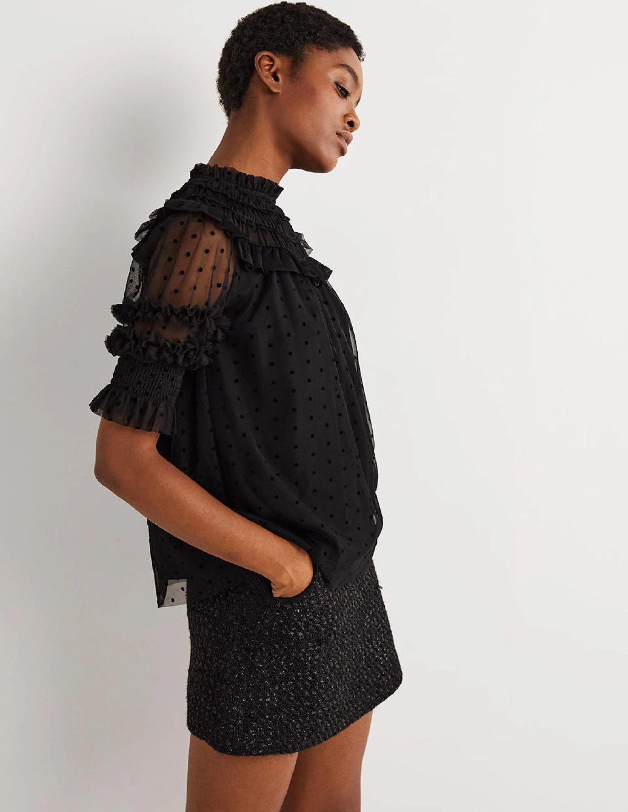 Black Polka Dot Tulle Party Top-Black - Image 6