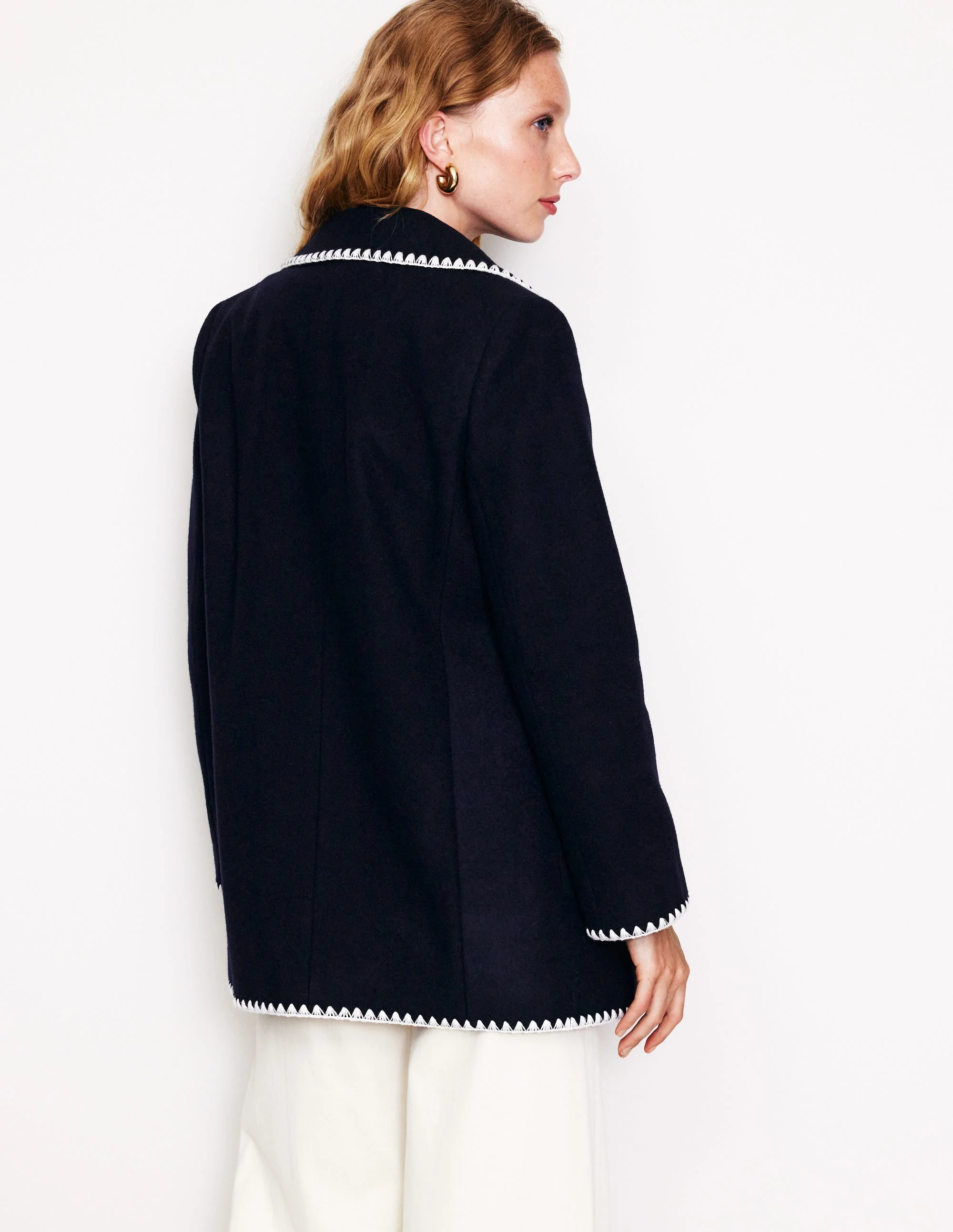 Blanket Stitch Car Coat-Navy - Image 3