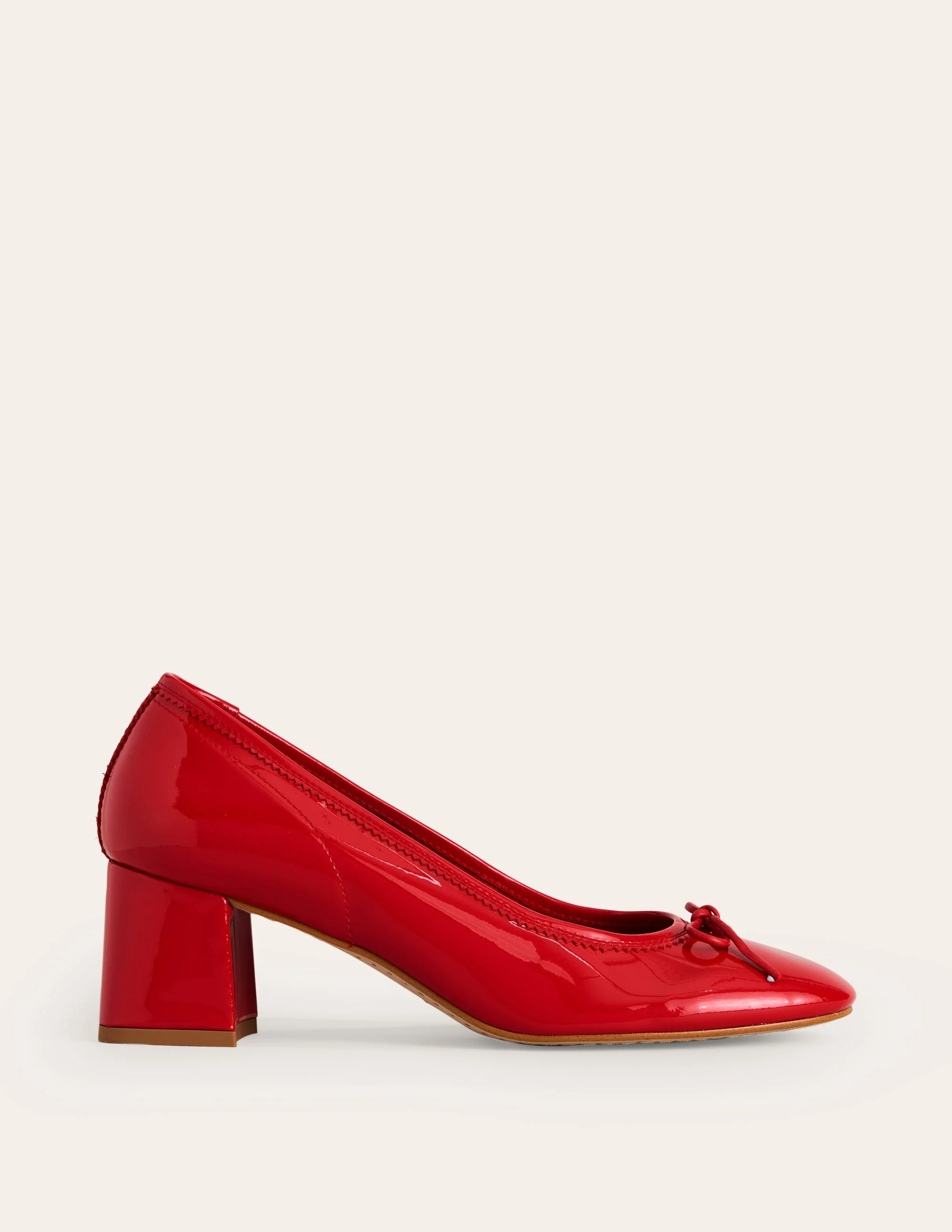 Block Heel Ballet Pumps-Red Leather - Image 3