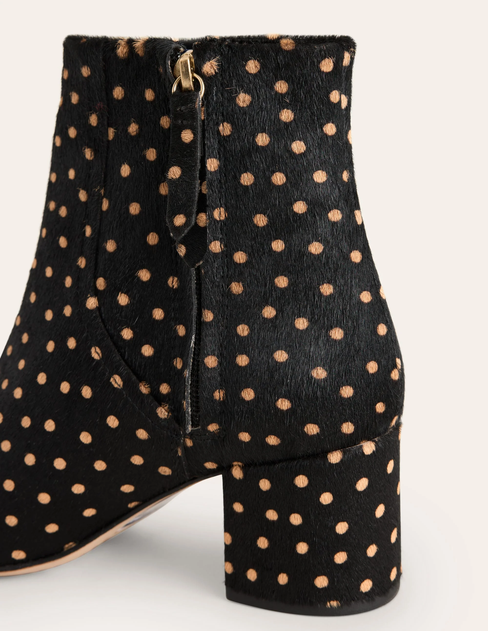 Block Heel Leather Ankle Boots-Black and Camel Spot - Image 3