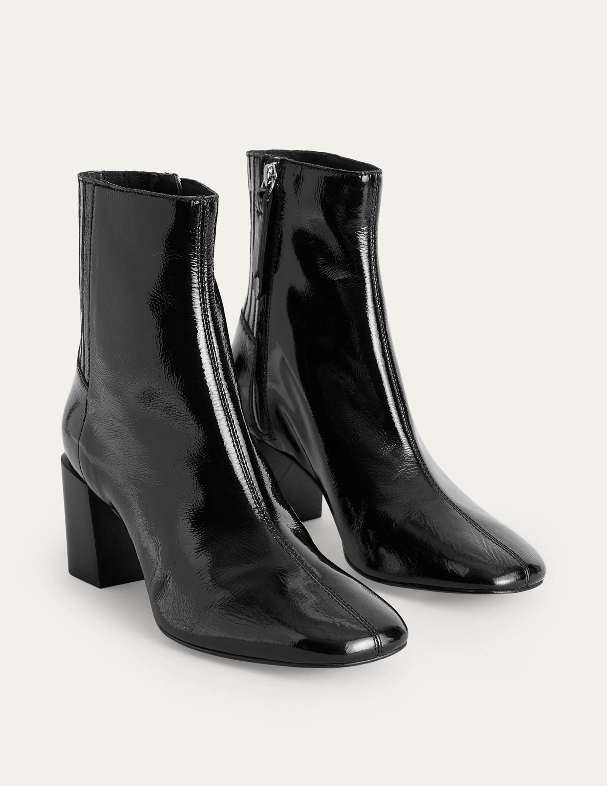 Block-Heel Leather Ankle Boots-Black Patent - Image 4