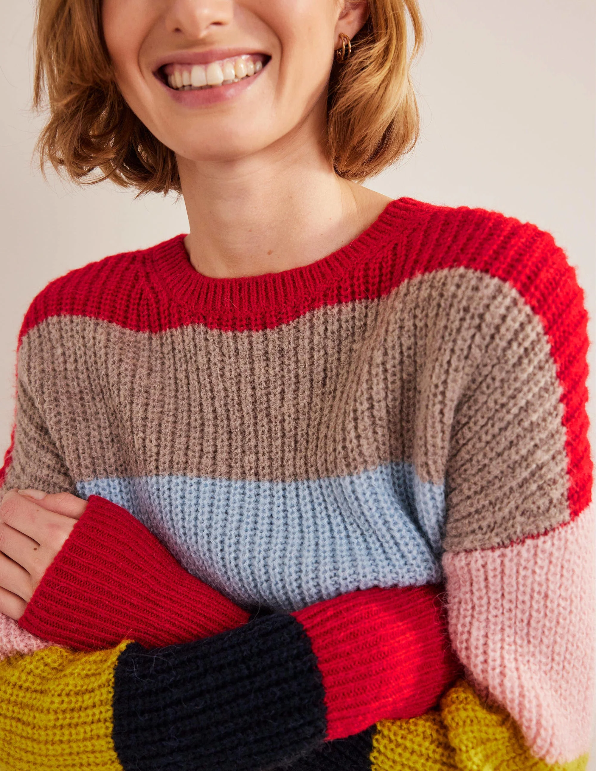 Blouson Cuff Fluffy Sweater-Rainbow Multi Stripe - Image 2