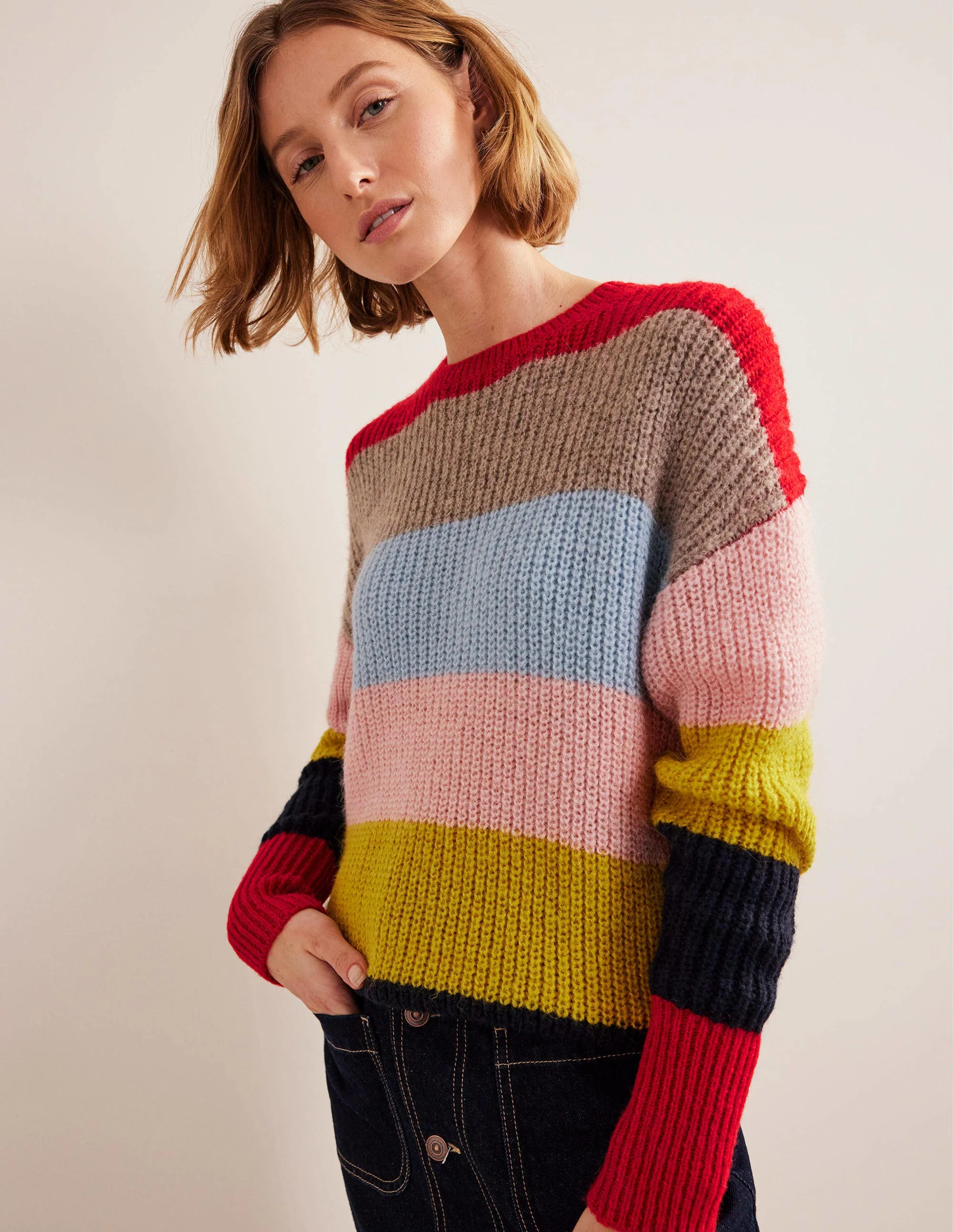 Blouson Cuff Fluffy Sweater-Rainbow Multi Stripe - Image 4