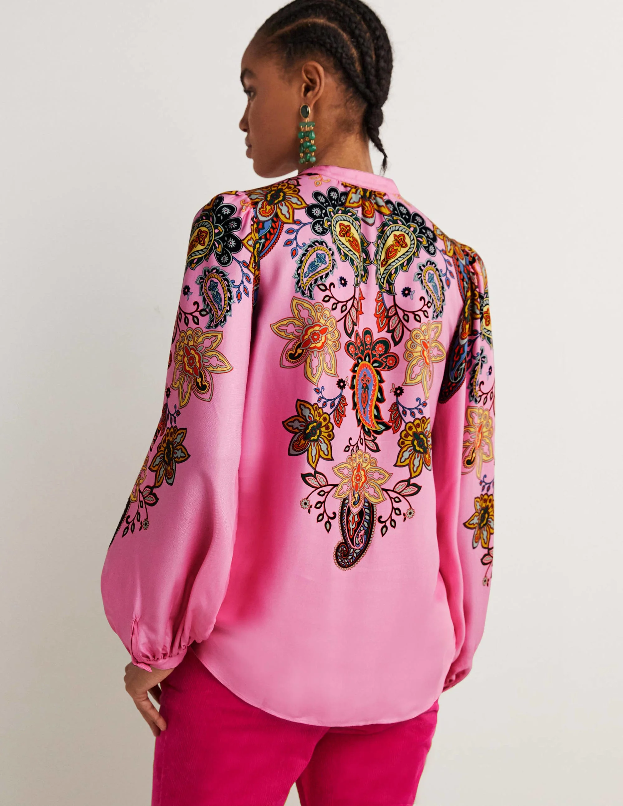 Blouson Sleeve Blouse-Cherry Blossom, Paisley Charm - Image 3