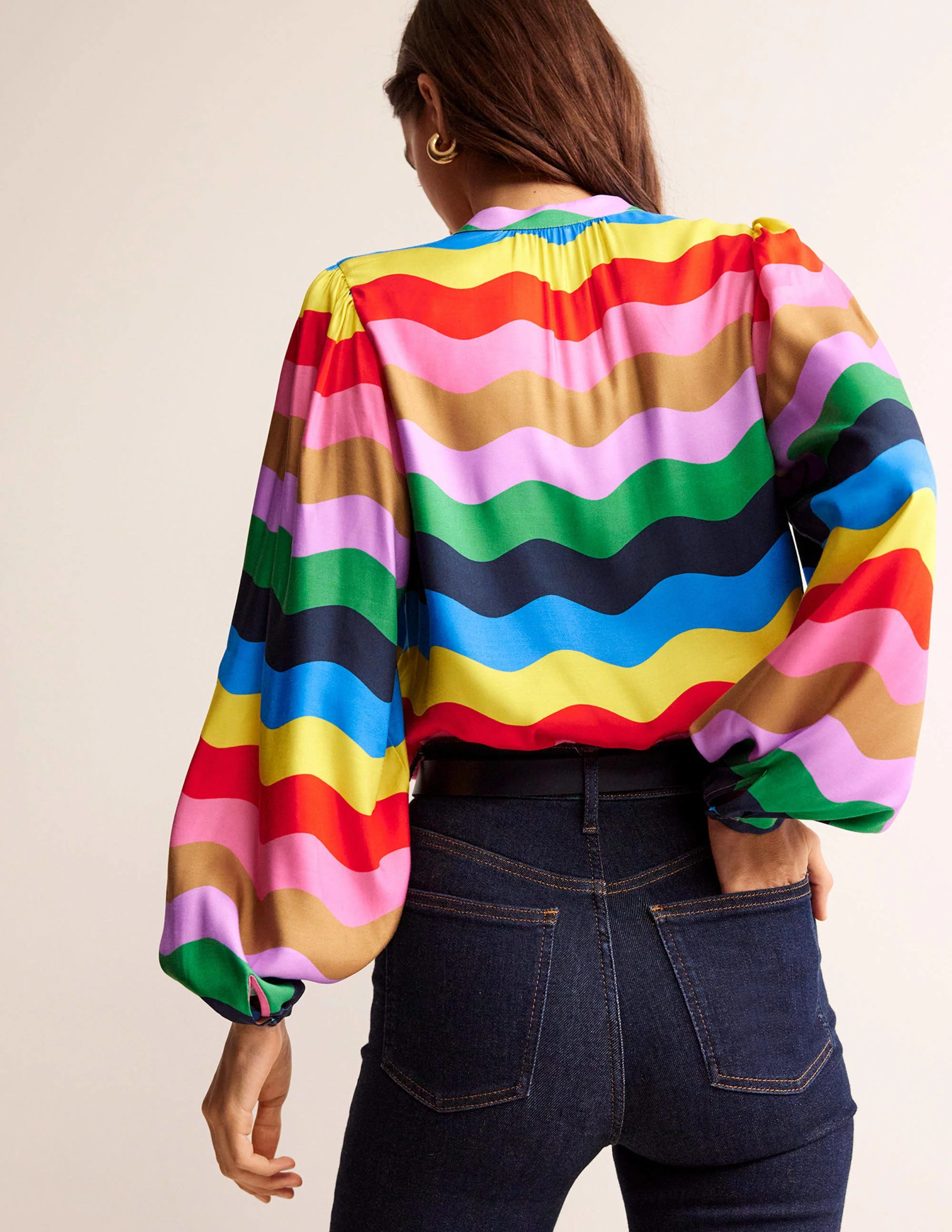 Blouson Sleeve Blouse-Multi, Rainbow Wave - Image 3