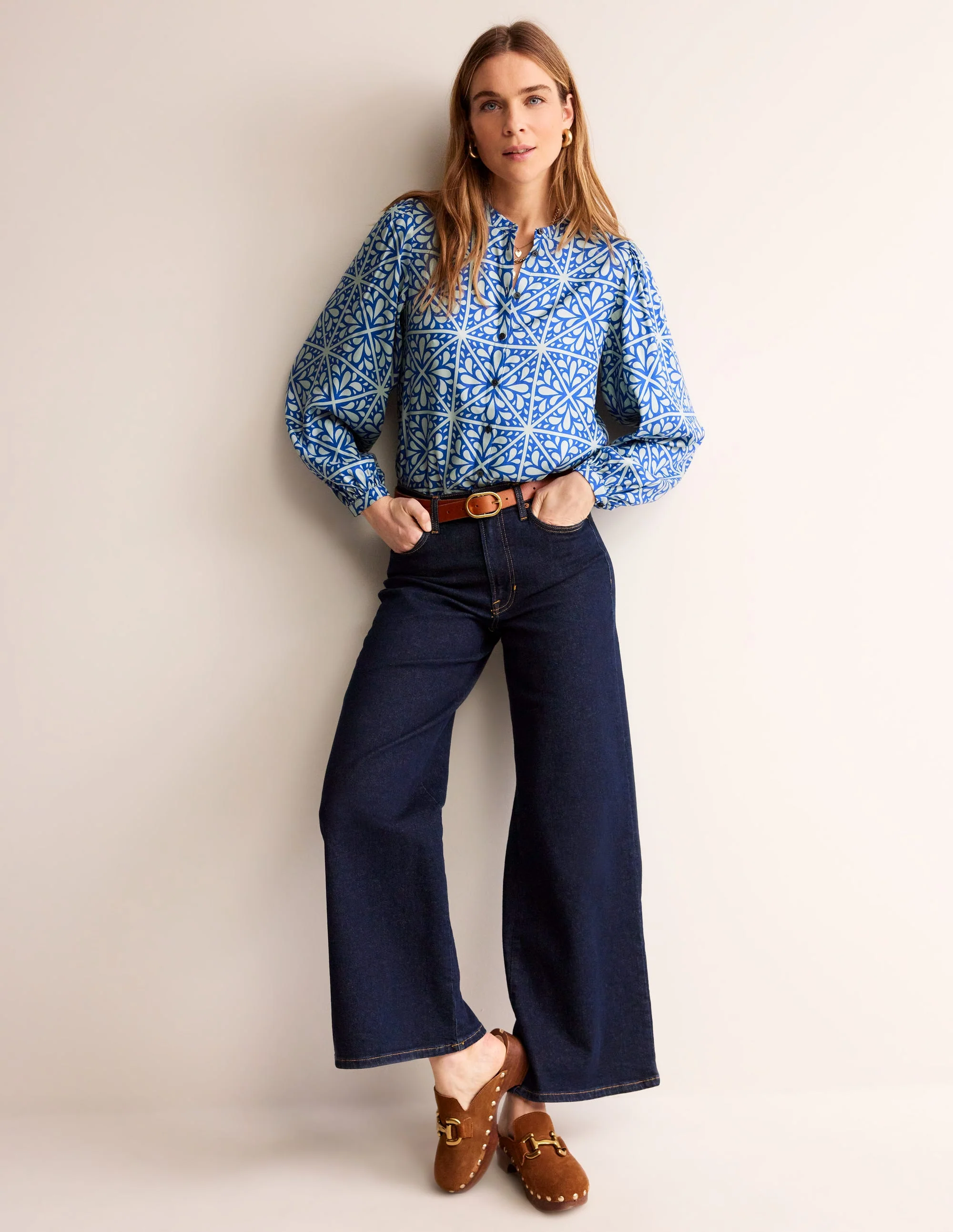 Blouson Sleeve Blouse-Surf The Web, Floral Mosaic - Image 4