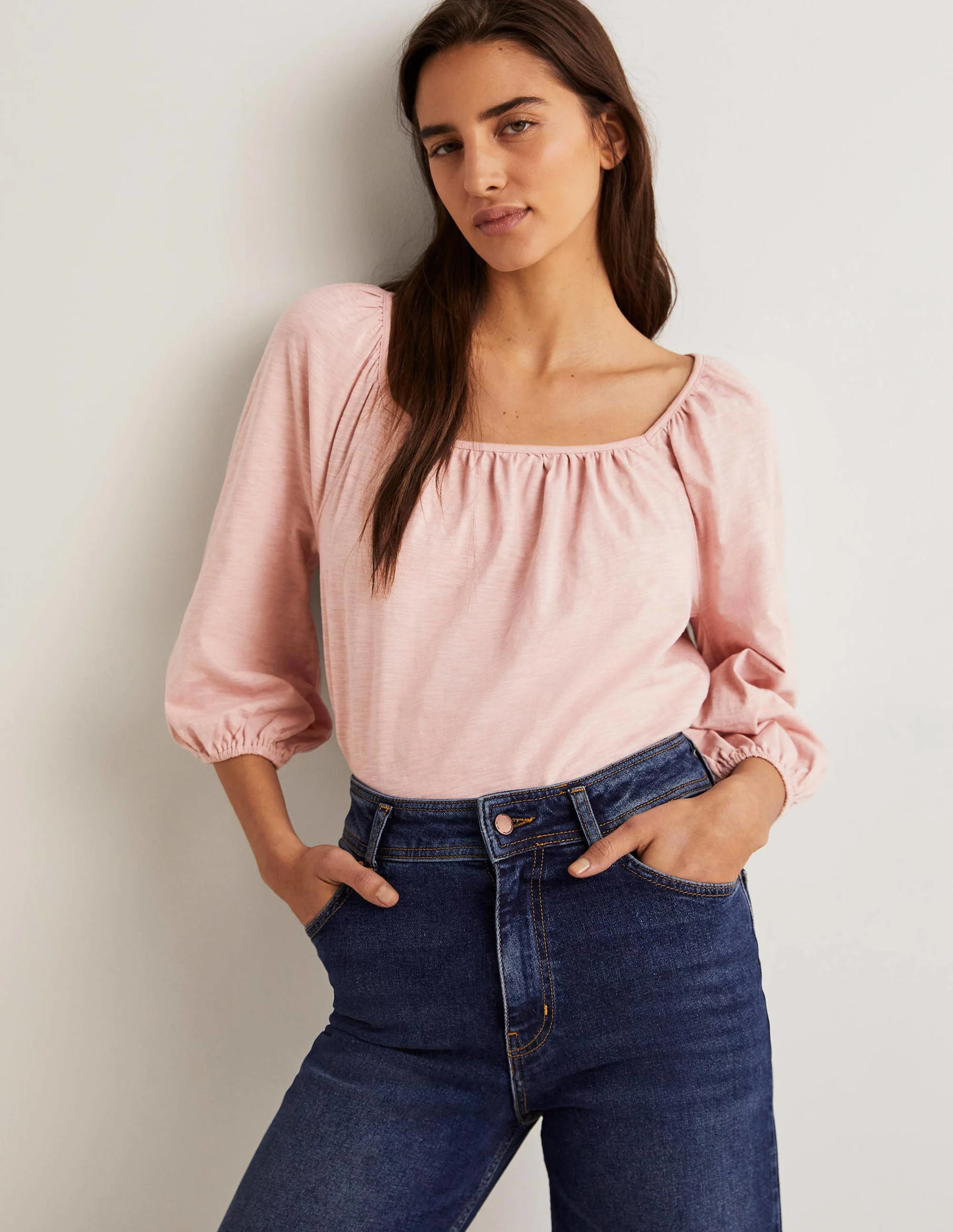 Blouson Sleeve Cotton Top-Milkshake Pink - Image 4