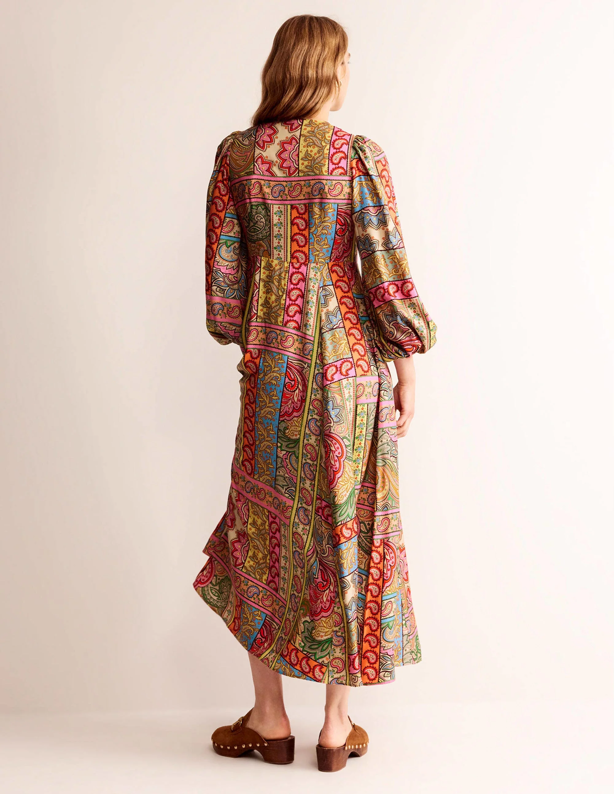 Blouson Sleeve Maxi Tea Dress-Multi, Patchwork - Image 3