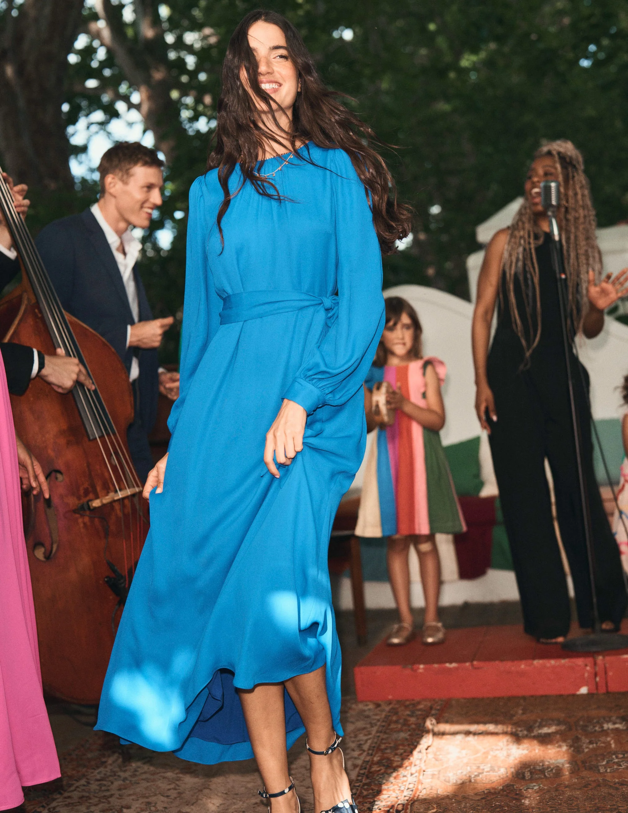 Blouson Sleeve Midi Dress-Gallery Blue - Image 2