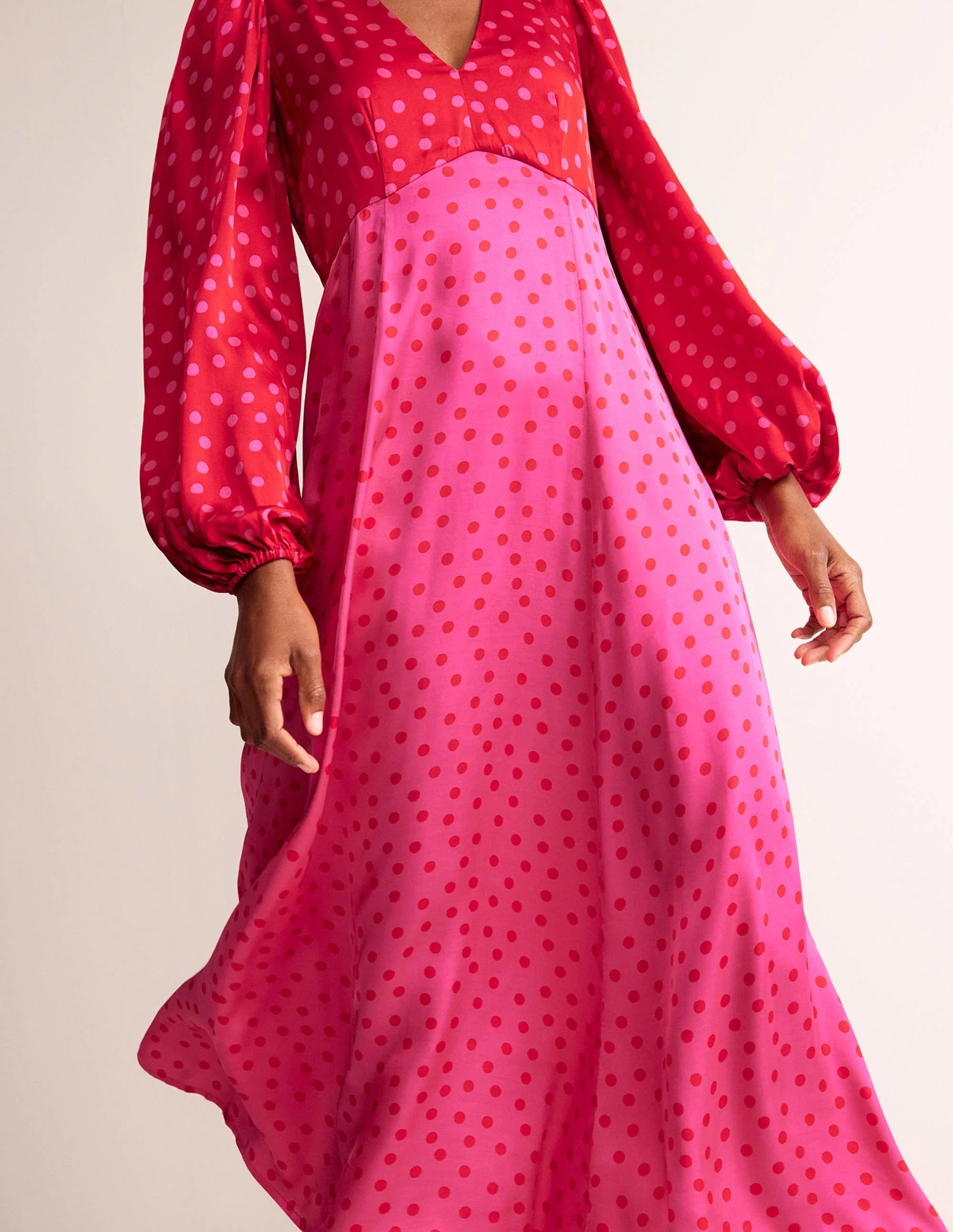 Blouson Sleeve Midi Tea Dress-Salsa, Dotty Spot - Image 2