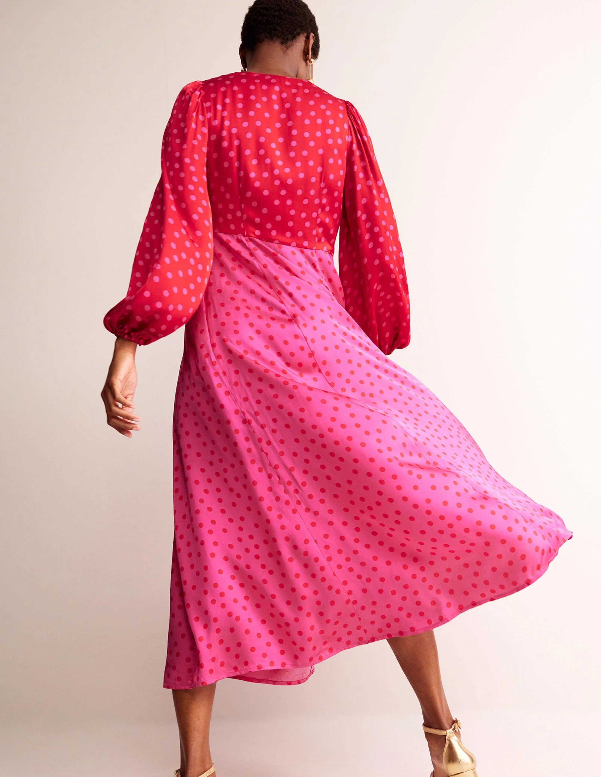 Blouson Sleeve Midi Tea Dress-Salsa, Dotty Spot - Image 3