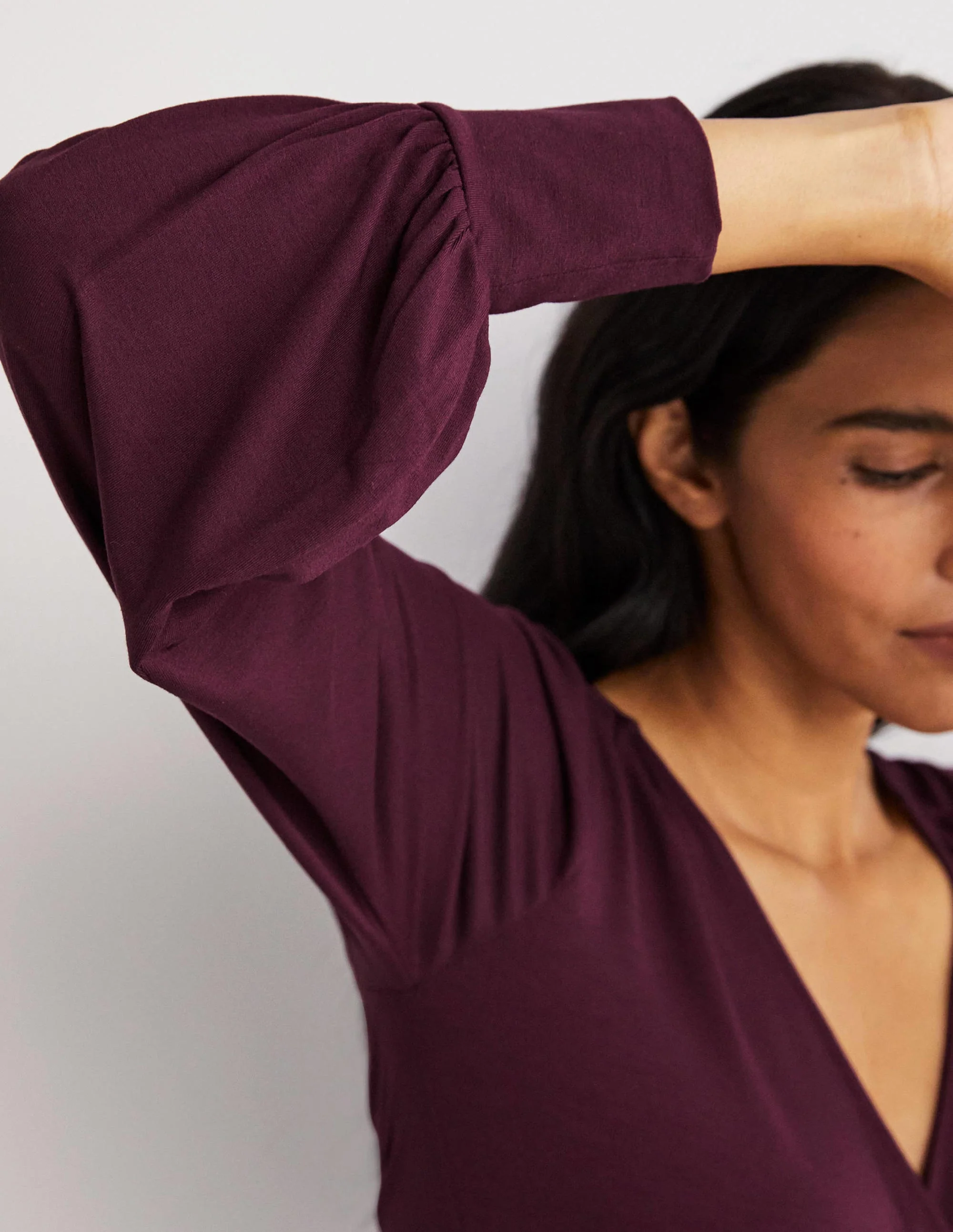 Blouson Wrap Top-Mulled Wine Purple - Image 2