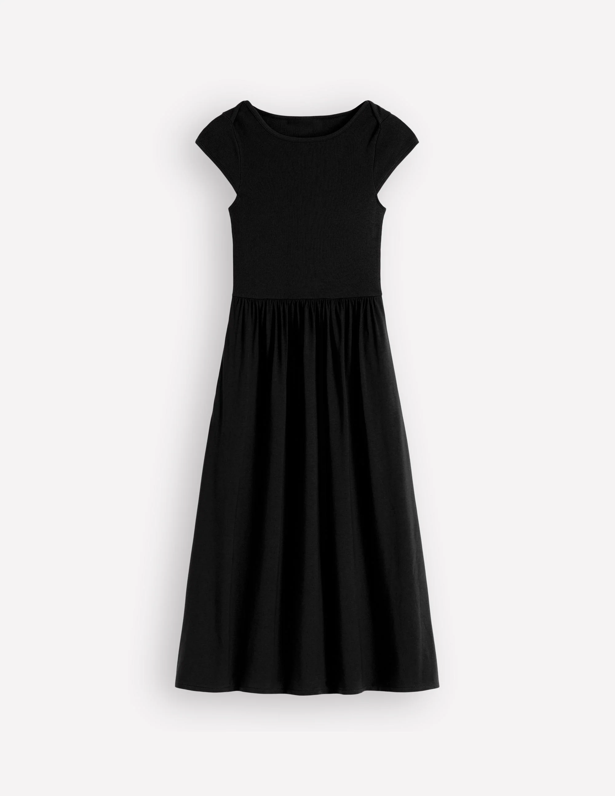 Boat Neck Mix Dress-Black - Image 5