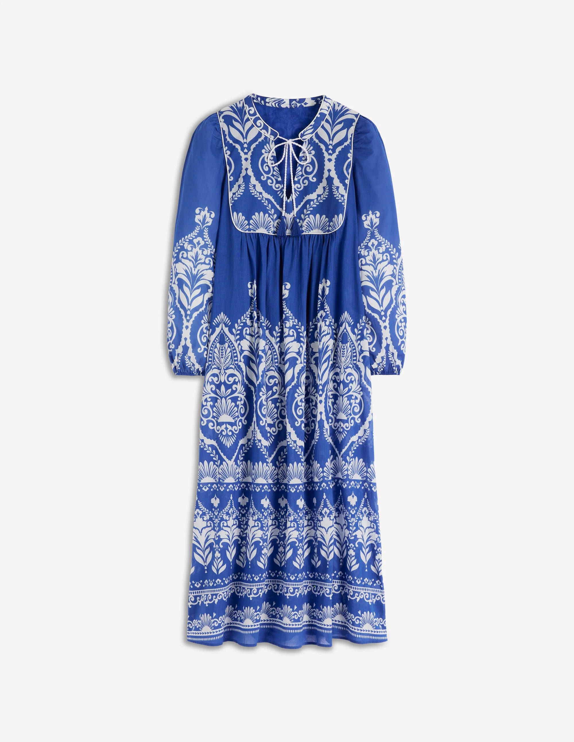 Boho Tie Neck Kaftan-Blue Ornamental Garden - Image 6