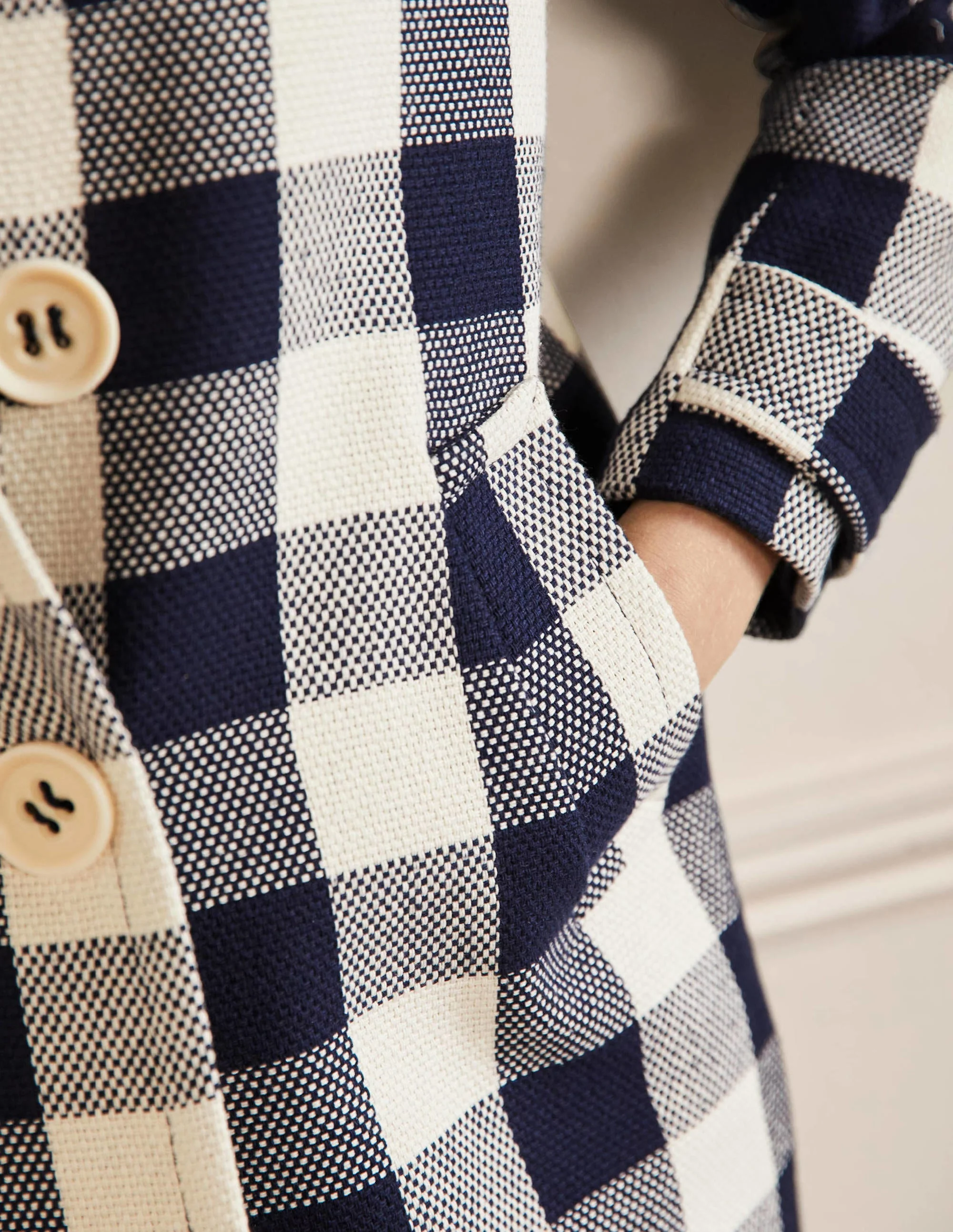 Bonnie Gingham Buttoned Coat-Ivory/Navy Gingham - Image 2