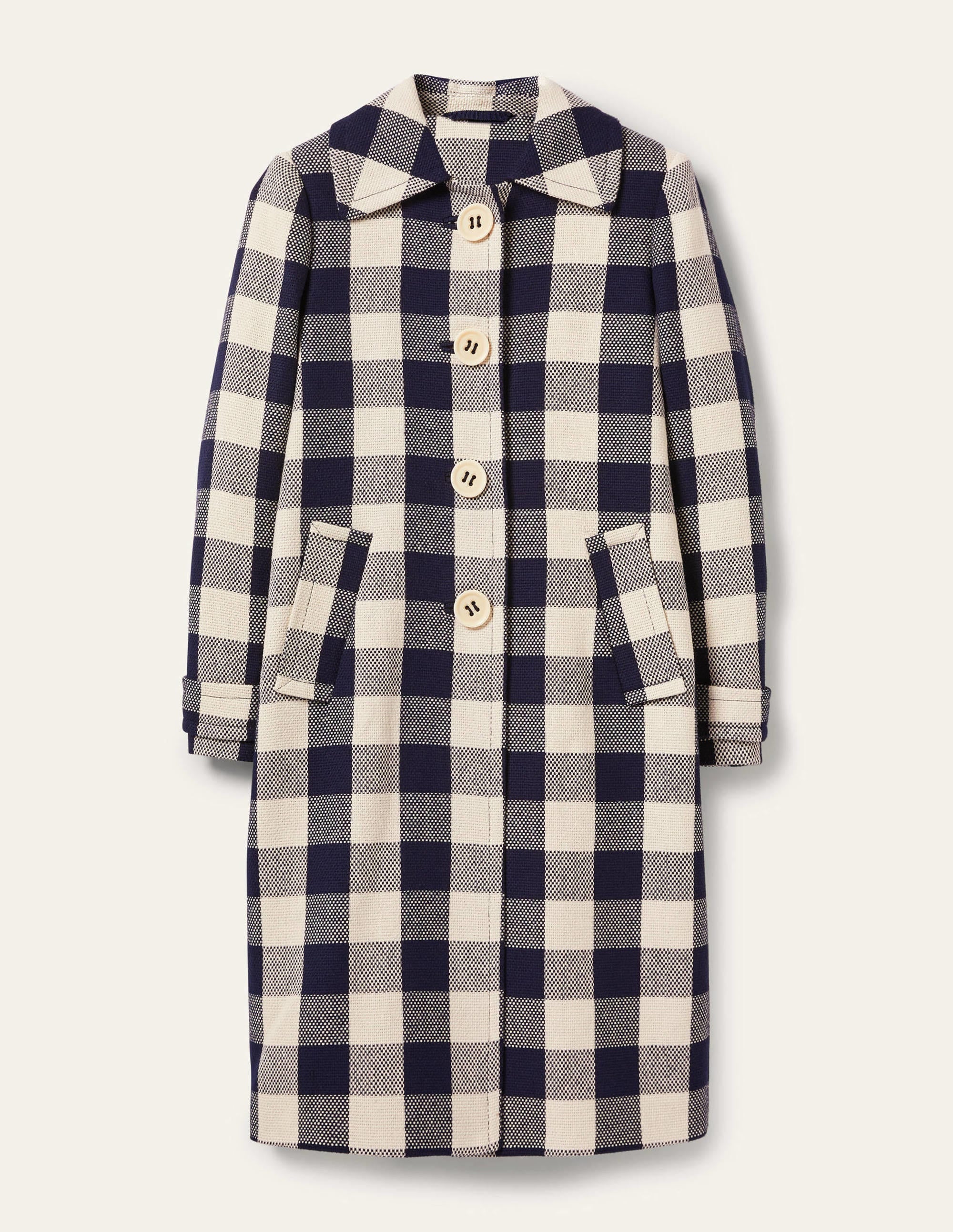 Bonnie Gingham Buttoned Coat-Ivory/Navy Gingham - Image 9