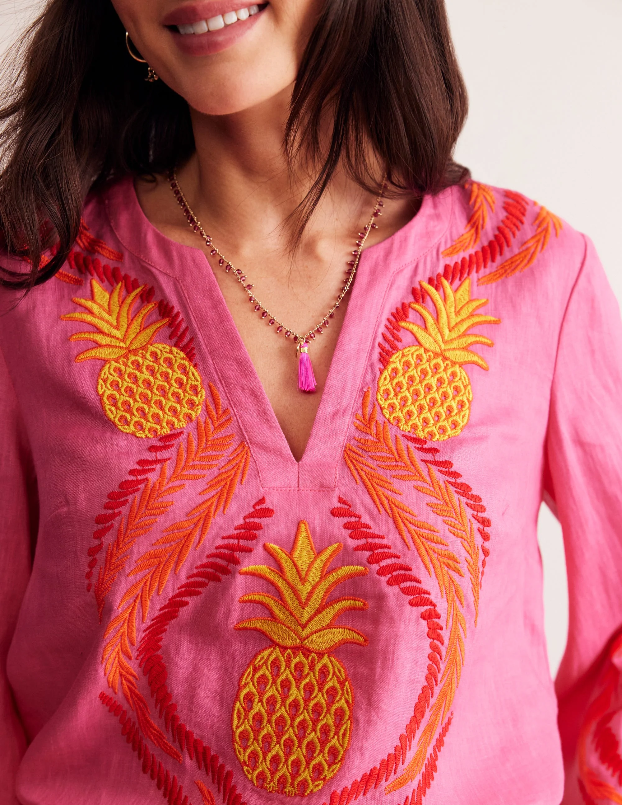 Bonnie Linen Top-Sangria Sunset, Pineapple - Image 2