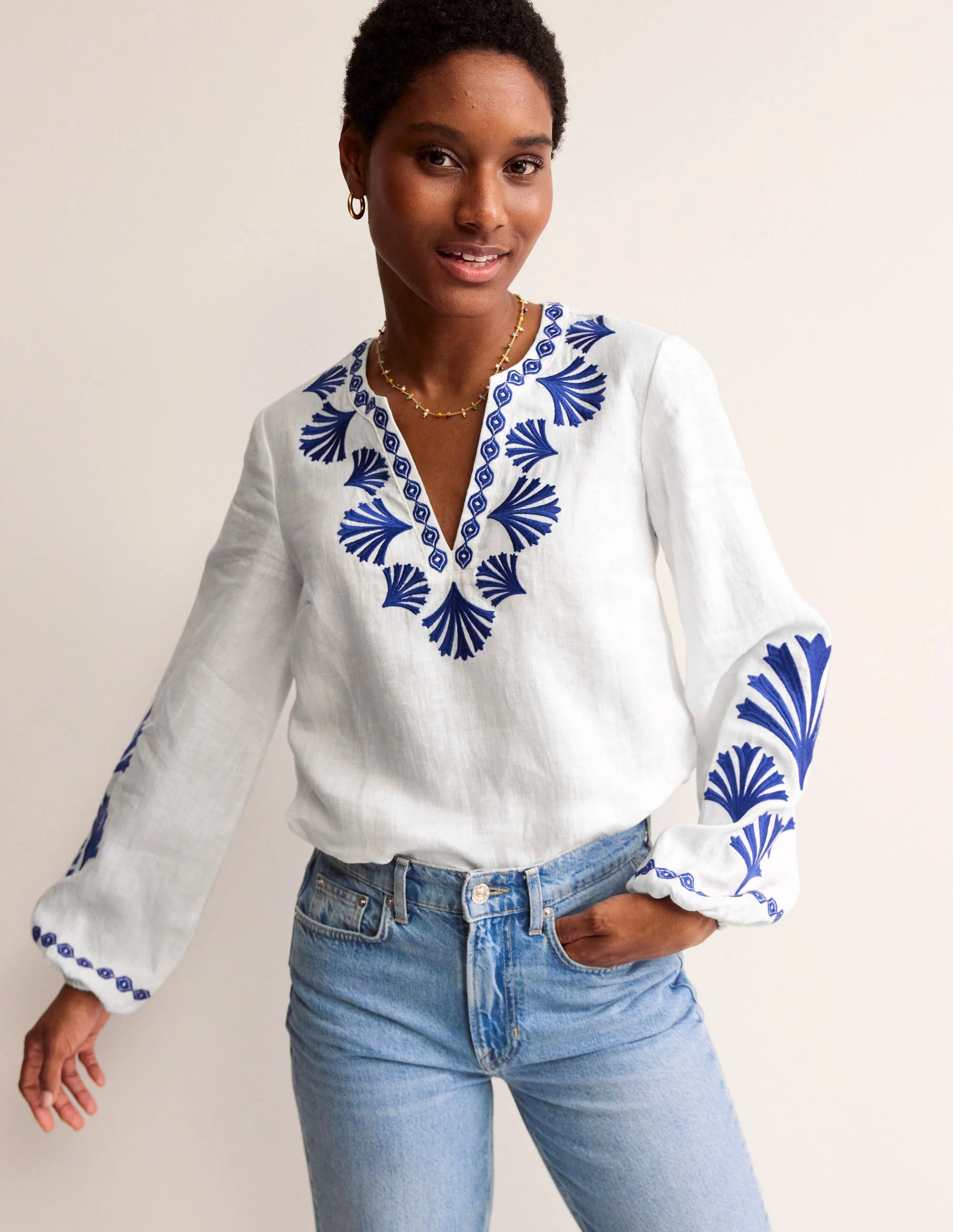 Bonnie Linen Top-Surf the Web, Shells - Image 4