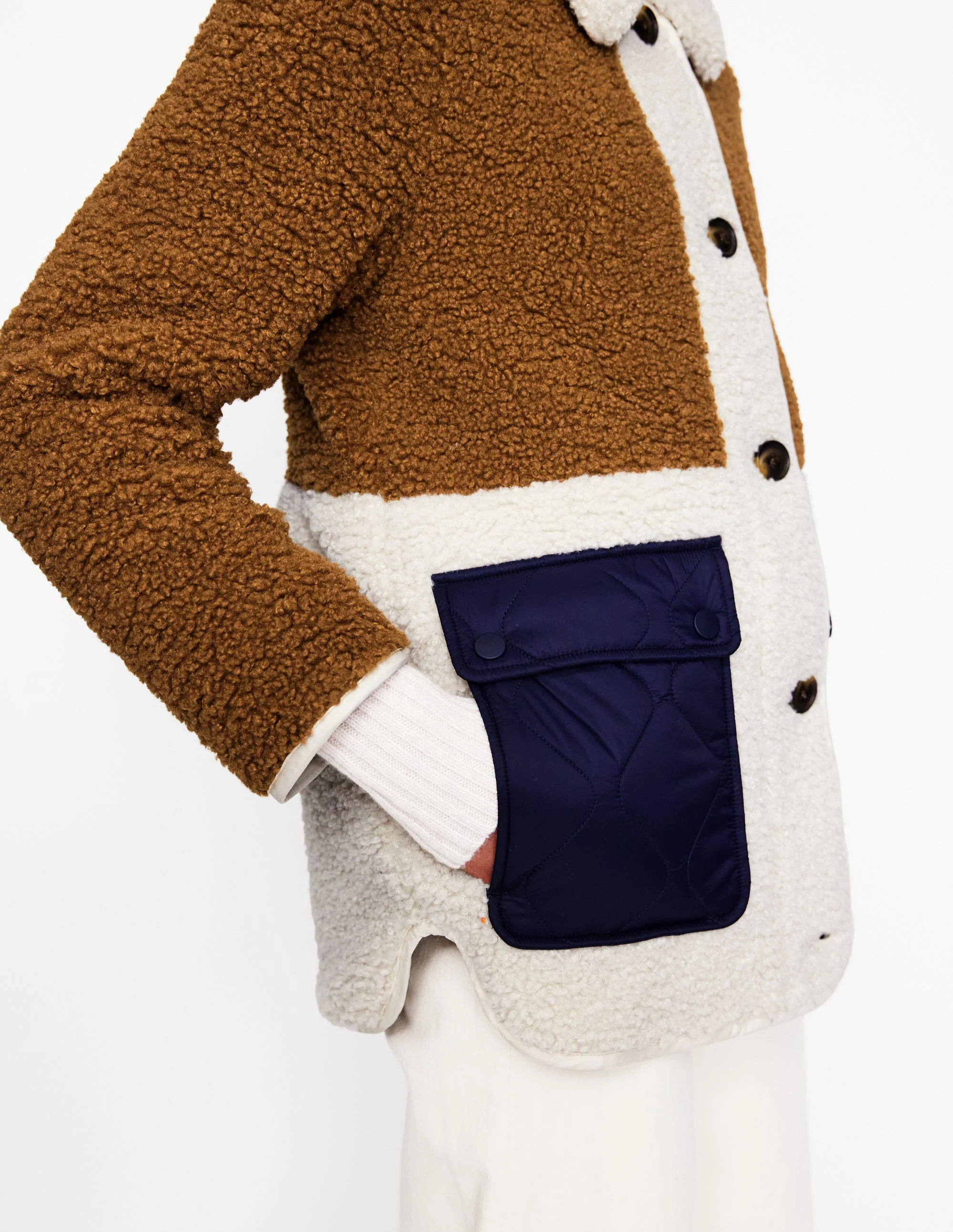 Borg Quilted Coat-Brown - Image 3