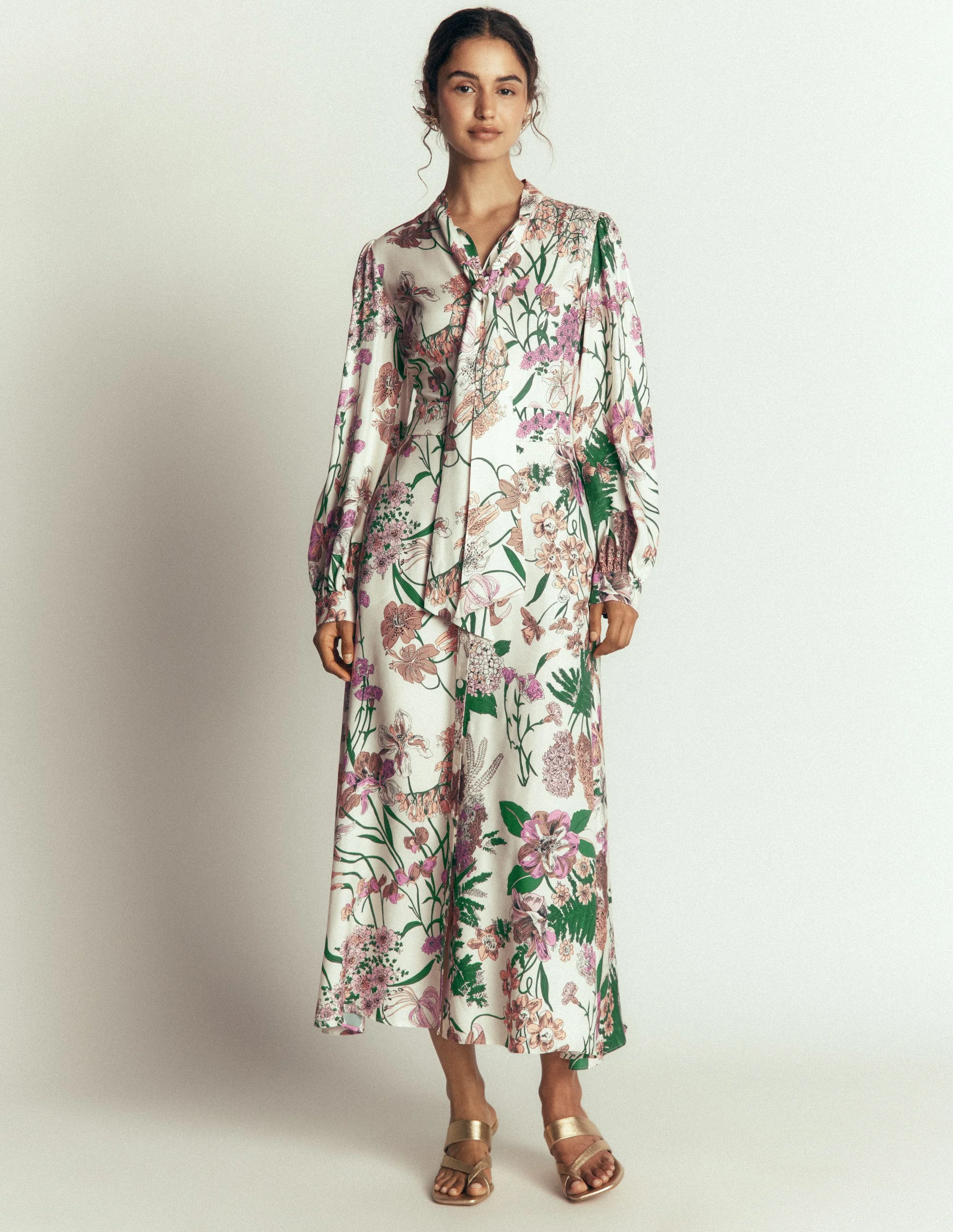 Bow Detail Shirt Dress-Ivory, Whimsical Flora - Image 6