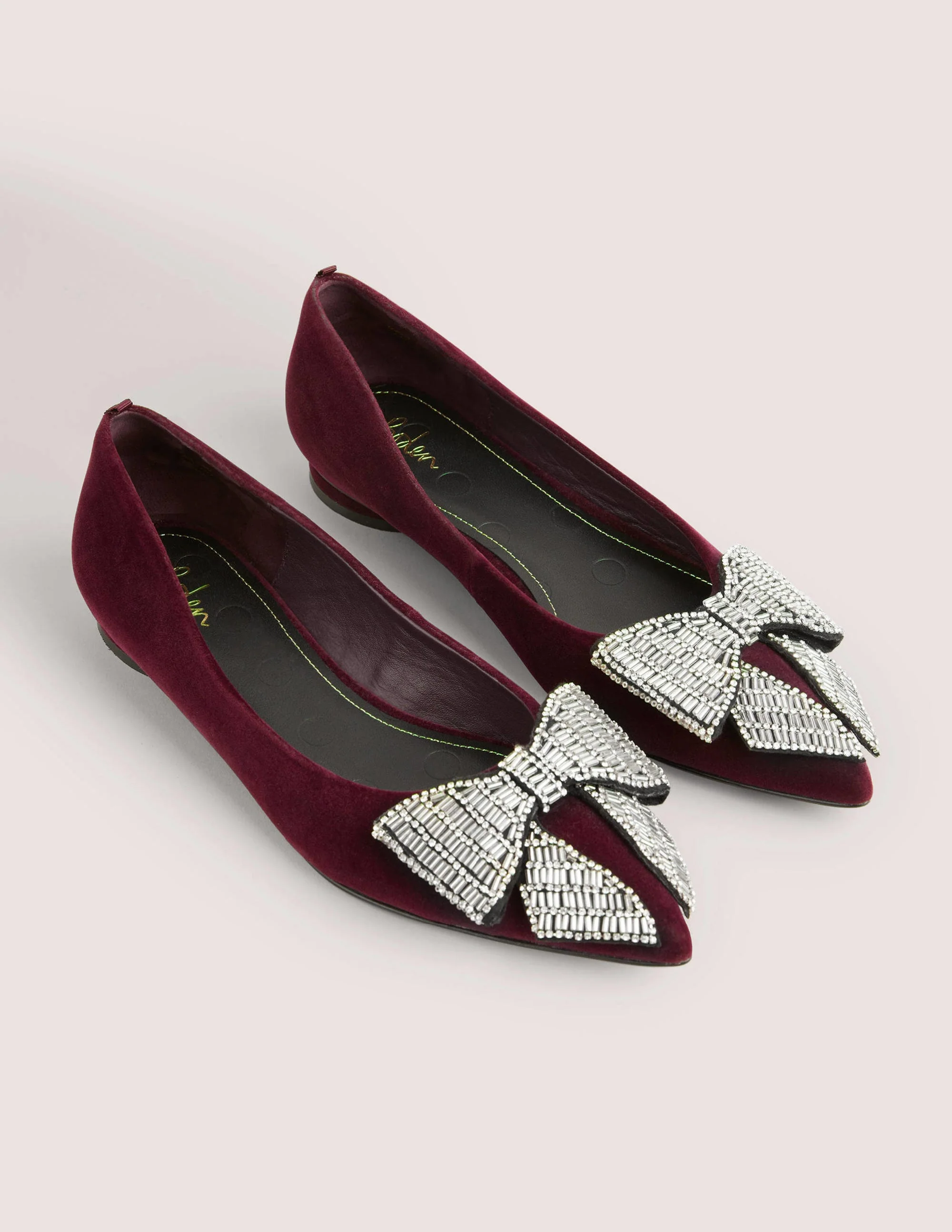 Bow Embellished Pointed Flats-Mulled Wine - Image 2