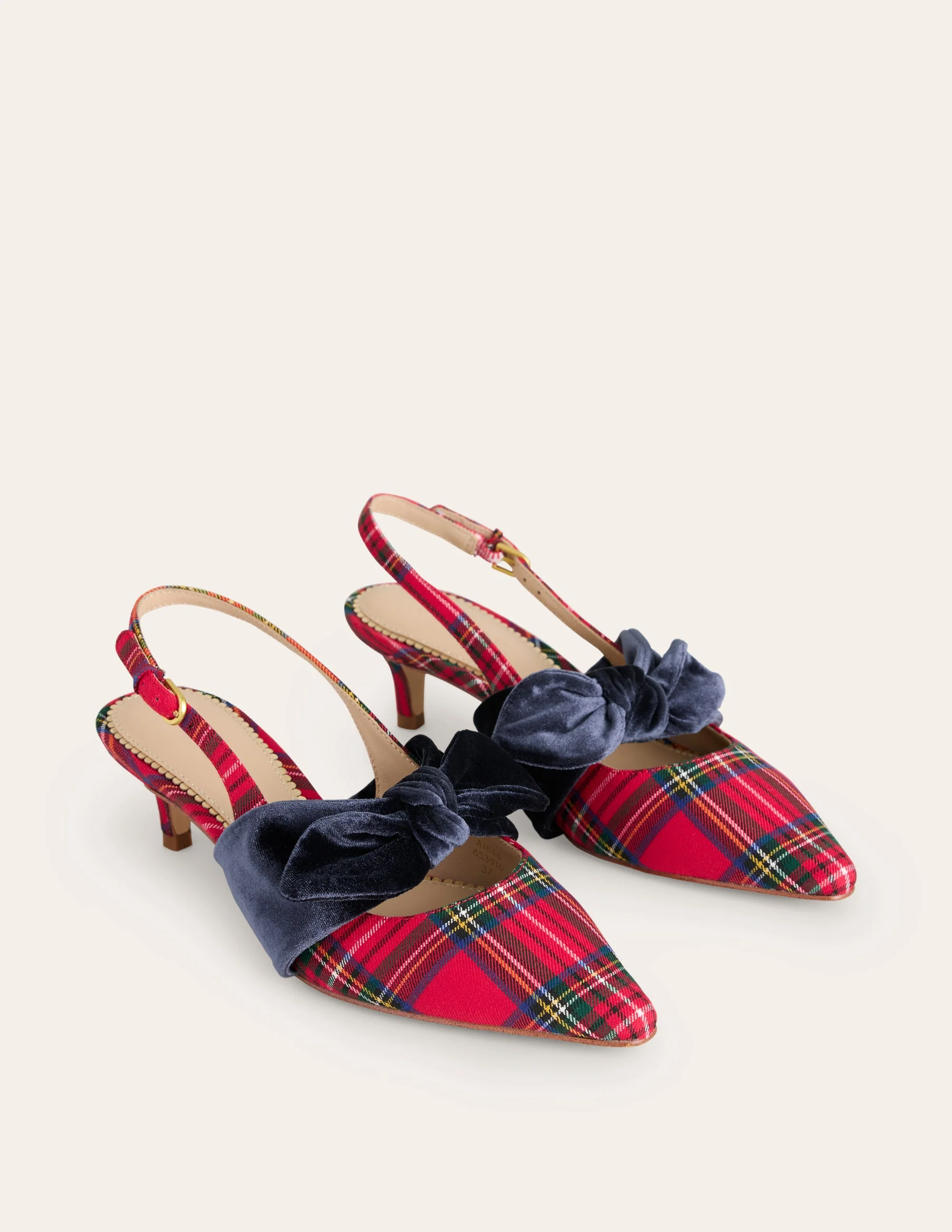 Bow Kitten Heels-Red and Blue Check - Image 4