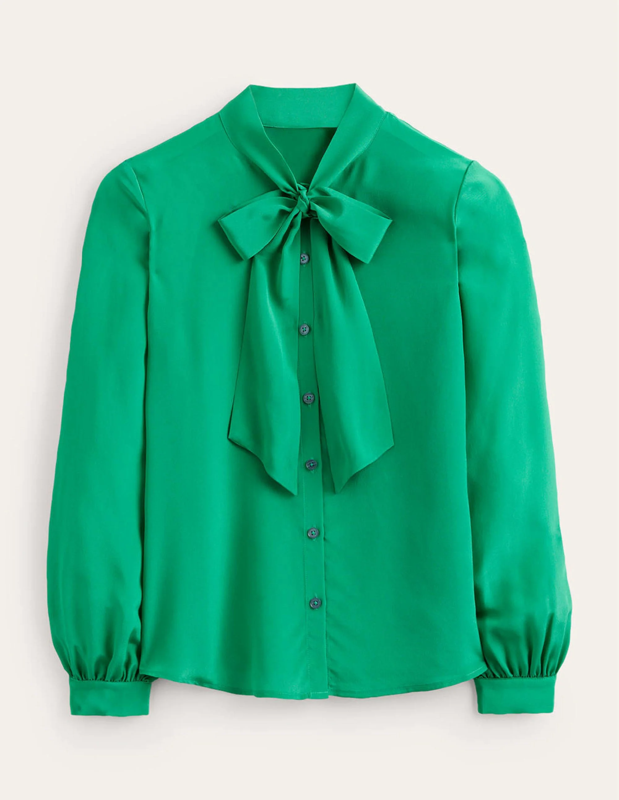 Bow-Neck Button-Down Blouse-Veridian Green - Image 6