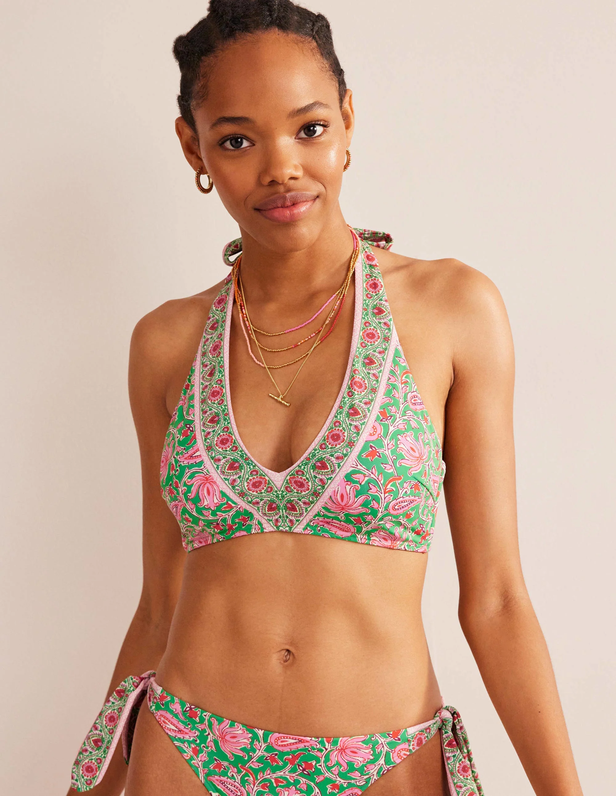 Bow Shoulder Bikini Top-Lime, Botanic Vine - Image 4
