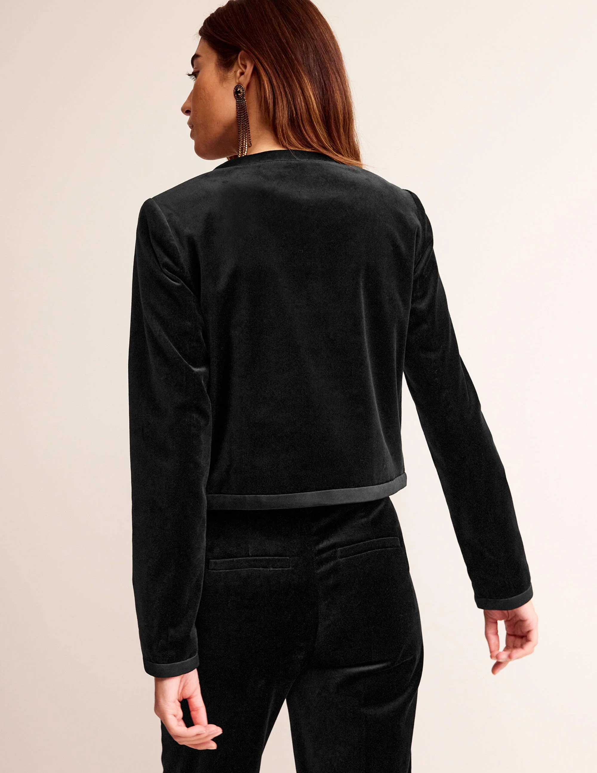 Bow-Trim Collarless Jacket-Black - Image 3