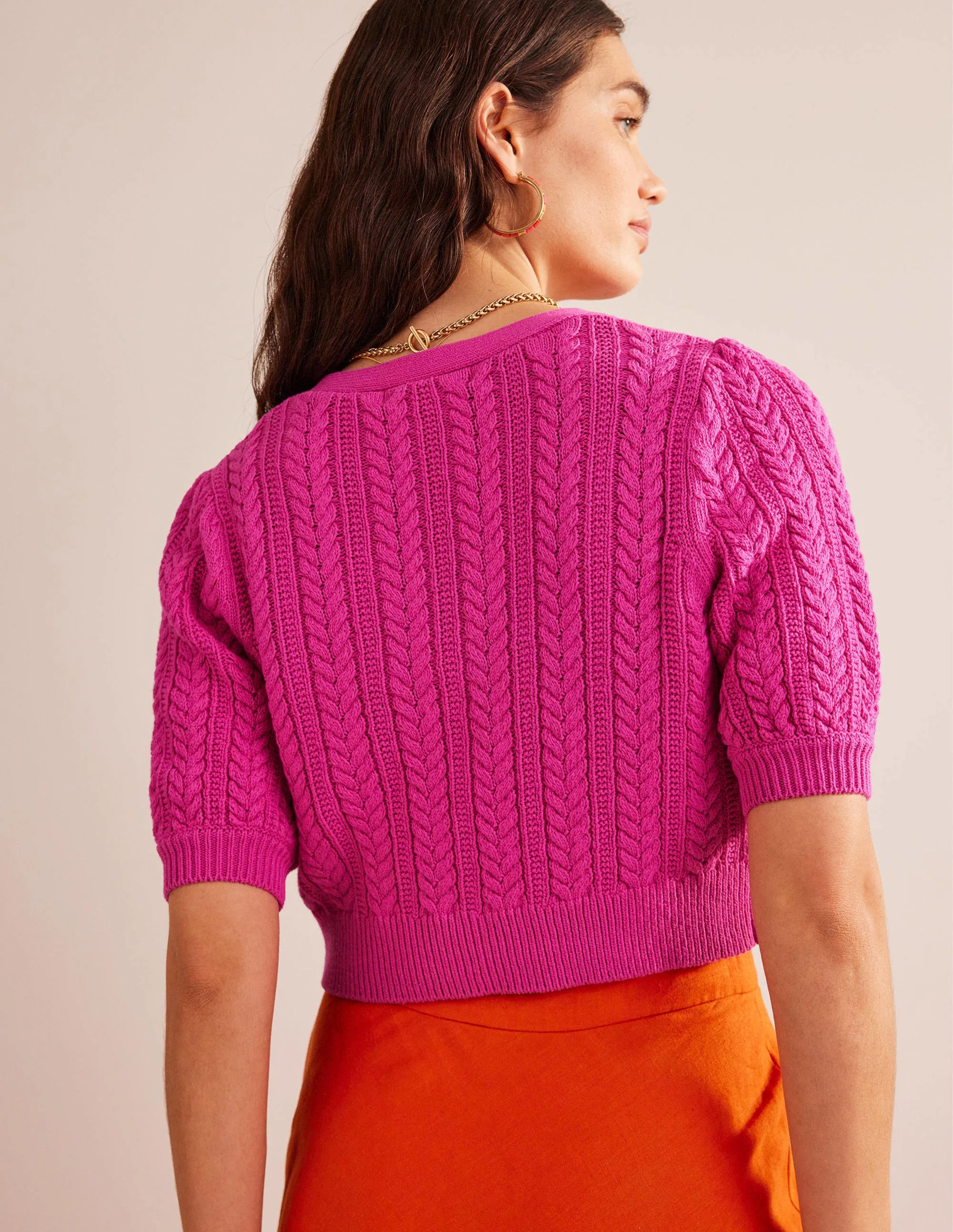 Bow-Trim Cropped Cardigan-Phlox Pink - Image 3