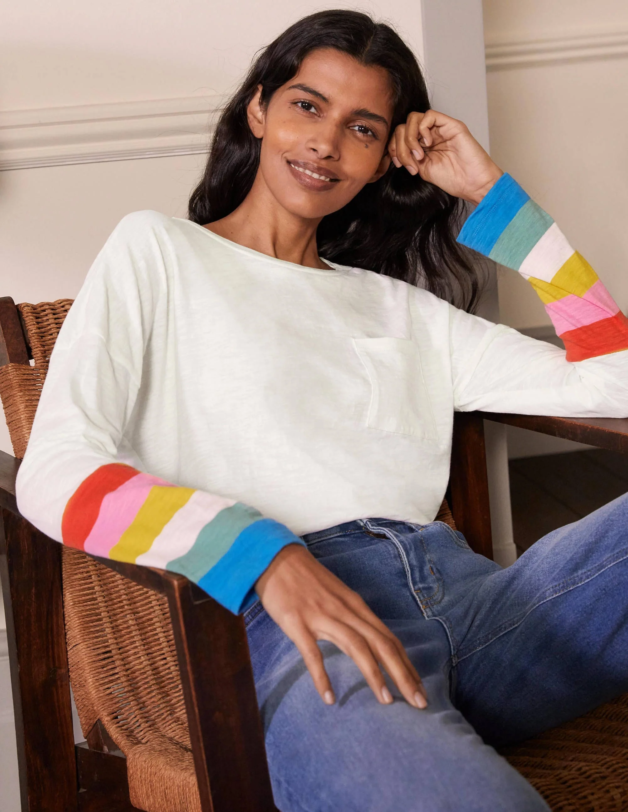Boxy Jersey Tee-Bright Petal Rainbow Cuff - Image 4