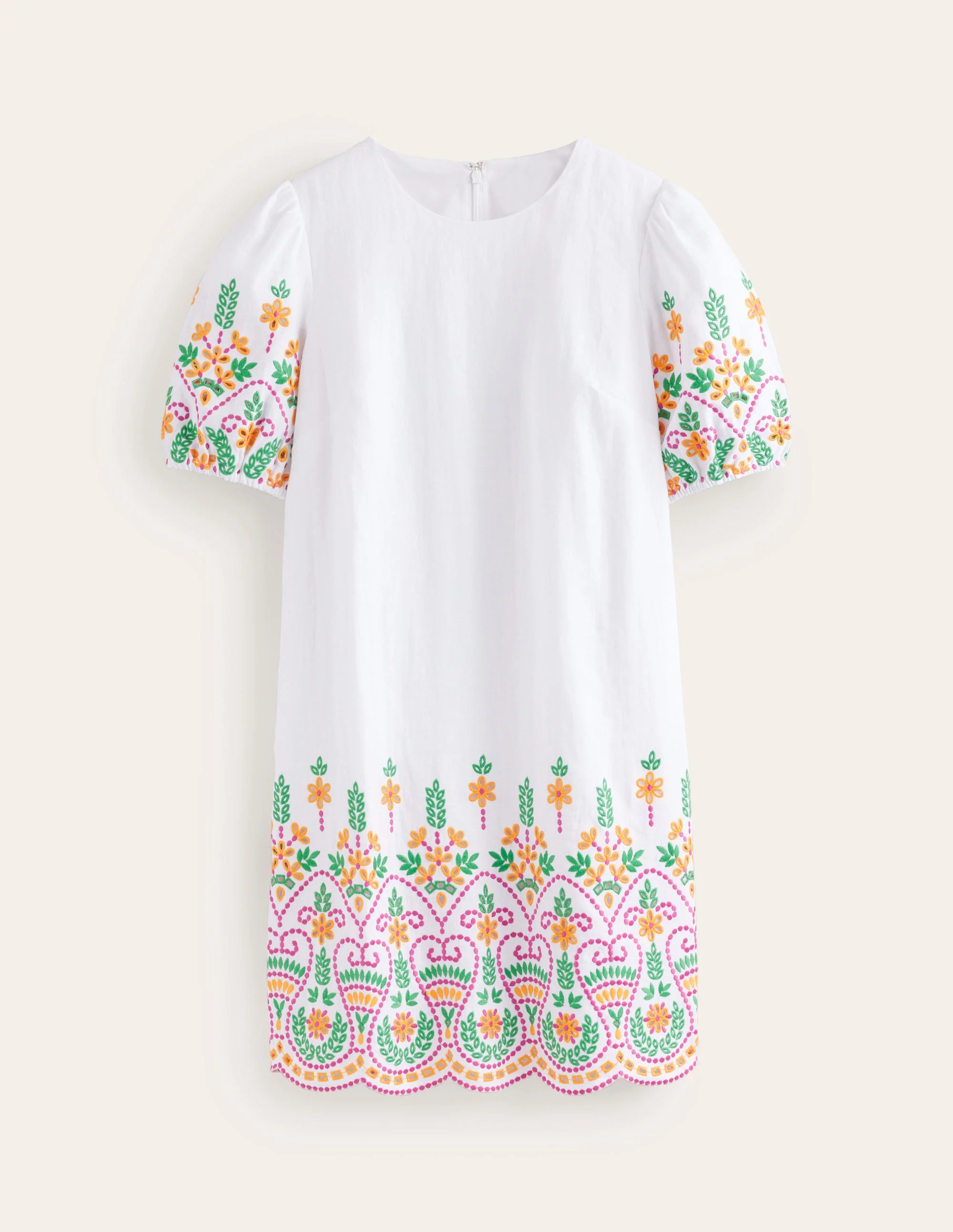 Broderie Linen Shift Dress-White - Image 6