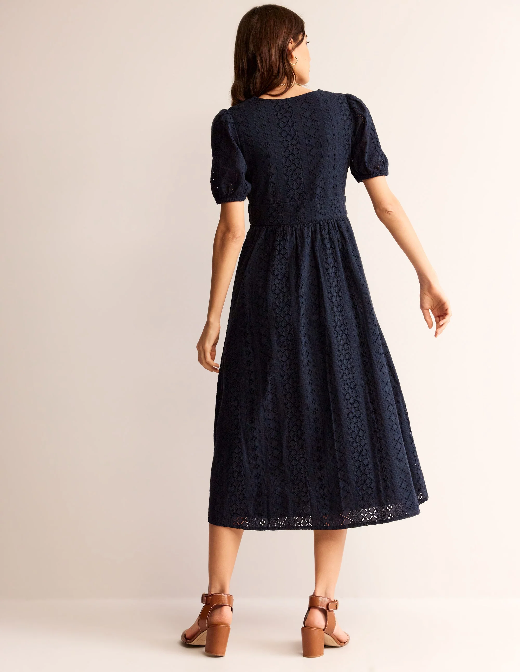 Broderie Midi Tea Dress-Navy - Image 3