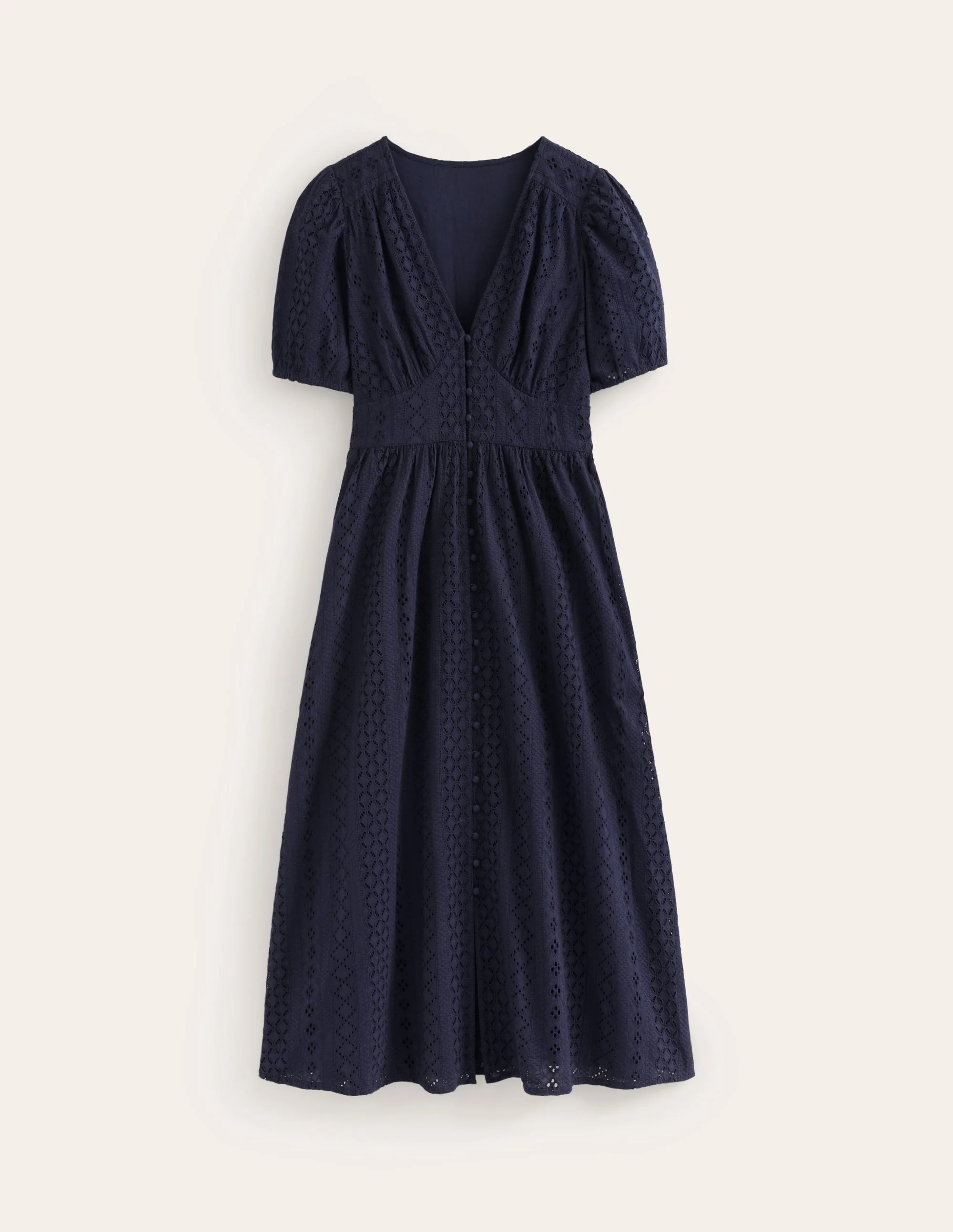 Broderie Midi Tea Dress-Navy - Image 5