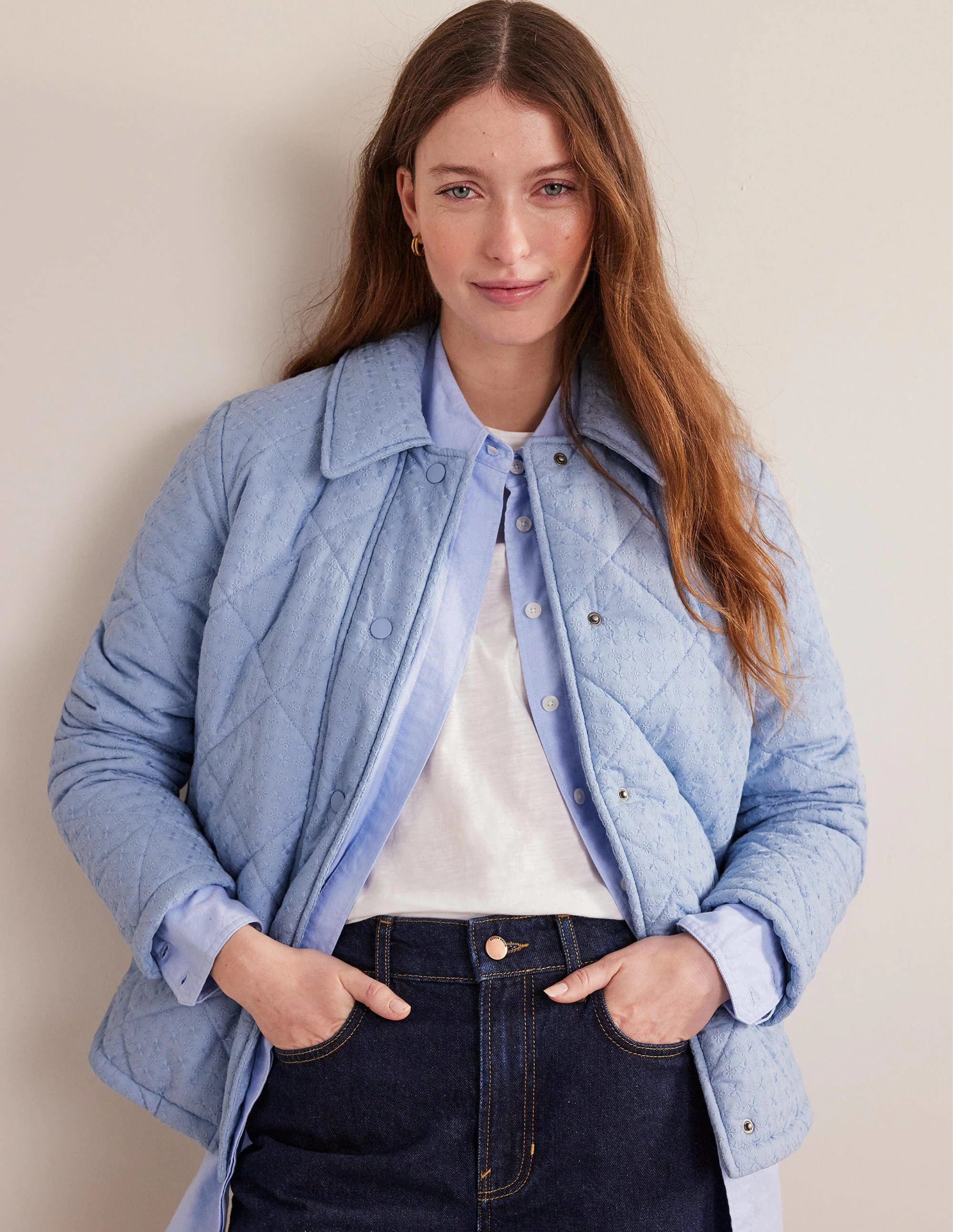 Broderie Quilted Cotton Jacket-Chambray - Image 4