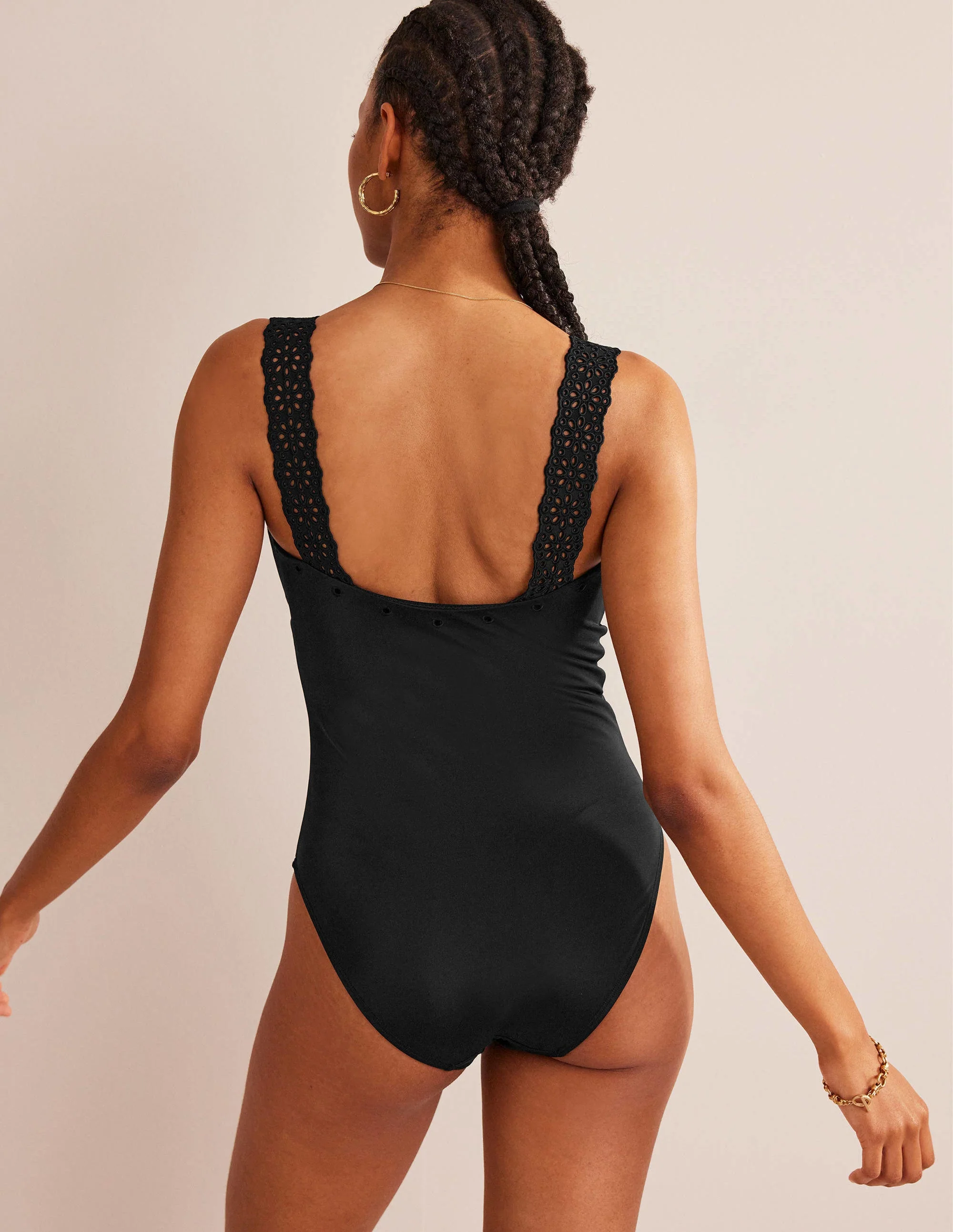 Broderie Square Neck Swimsuit-Black - Image 3