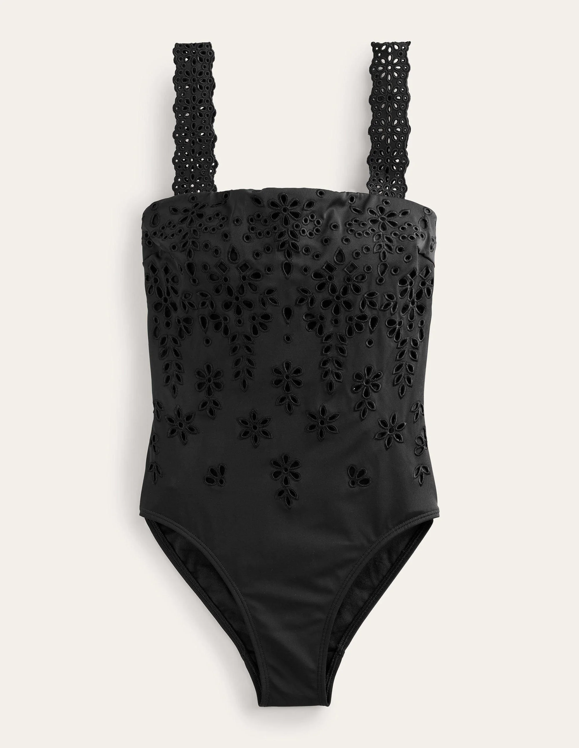 Broderie Square Neck Swimsuit-Black - Image 5
